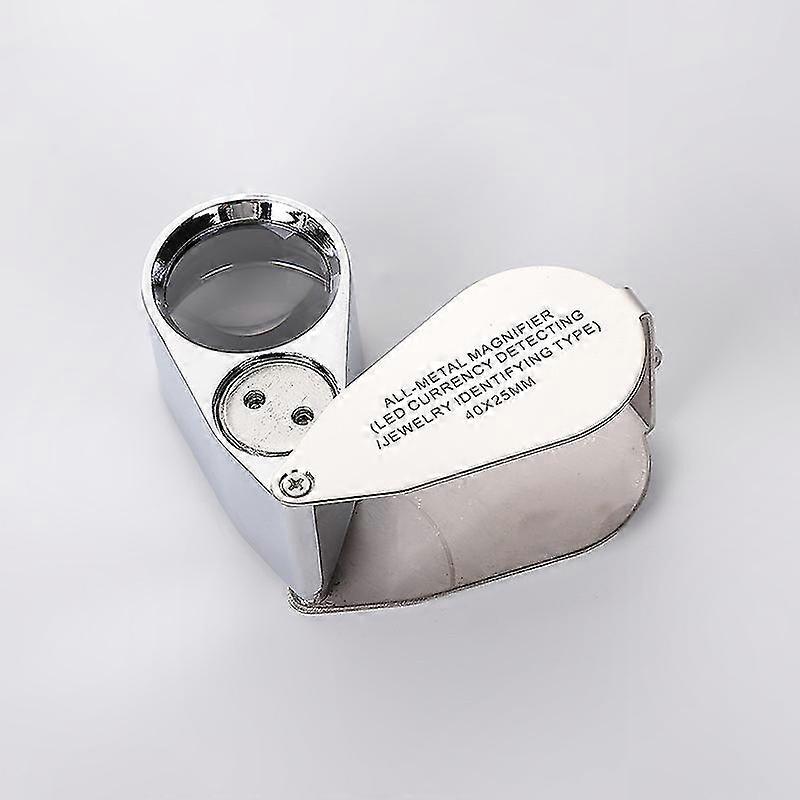 Metallic Magnifier Loupe with LED and UV Lights, 40X Jewelers Tool, Portable Folding Design, Pocket Size 110x31x28mm