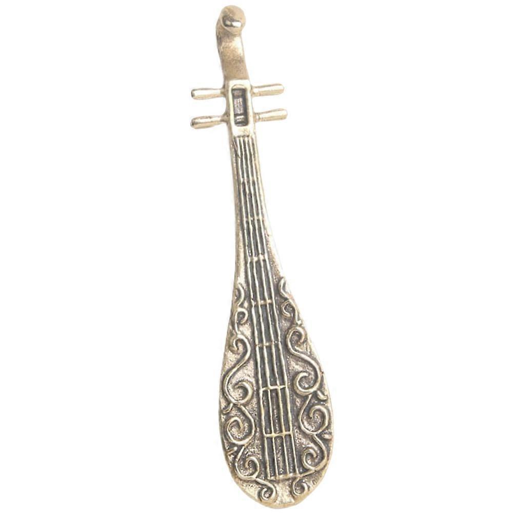 Golden Miniature Pipa Sculpture for Storage Retro Brass Decorative Model 3.94 Inches