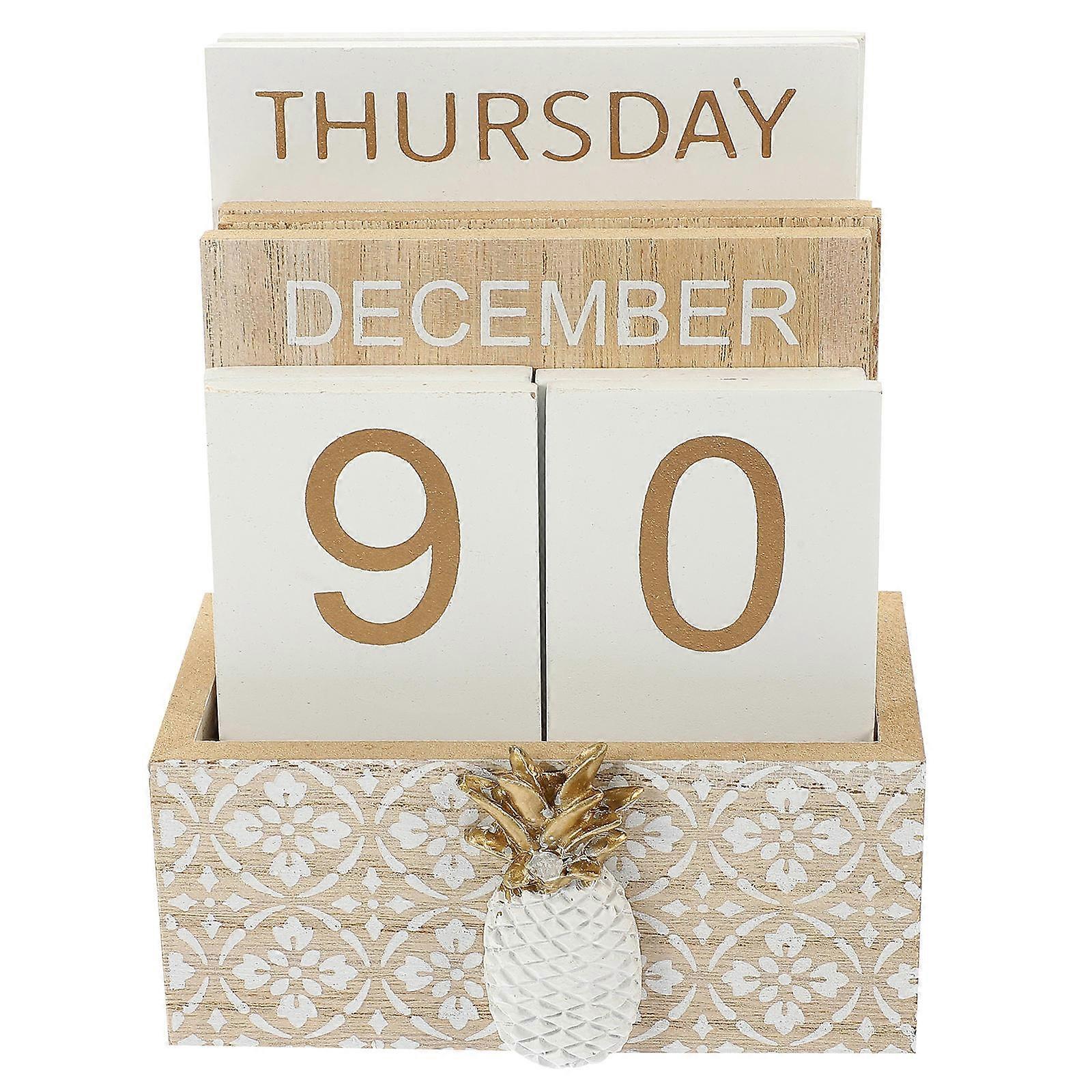 Manual Date Change Perpetual Calendar Rustic Wooden Block for Hotels Shops Home Office 1Pcs