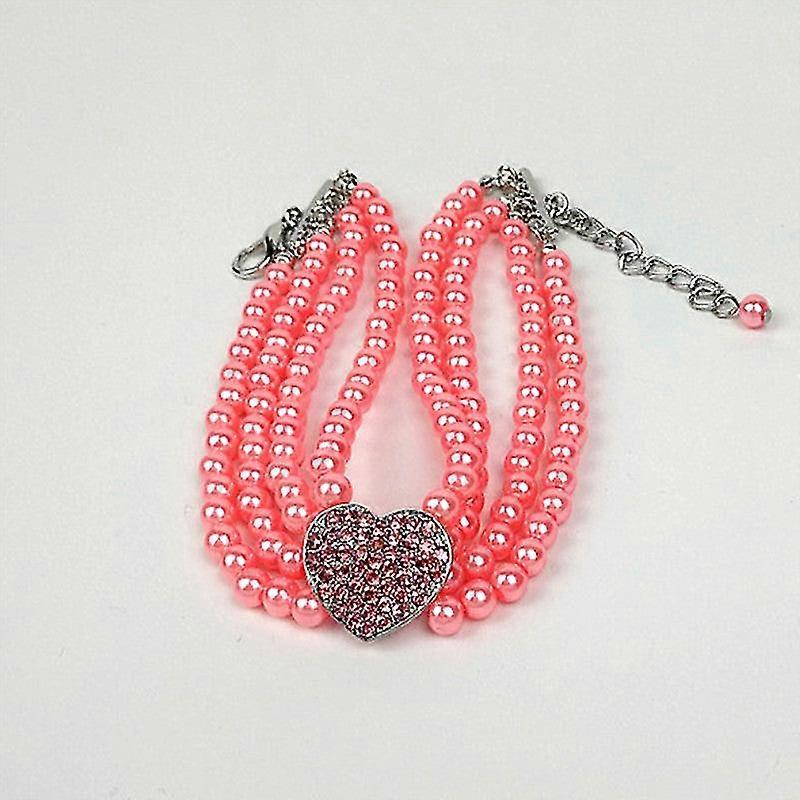 Pet Collar Four Rows Pearl Heart-shaped Ornament
