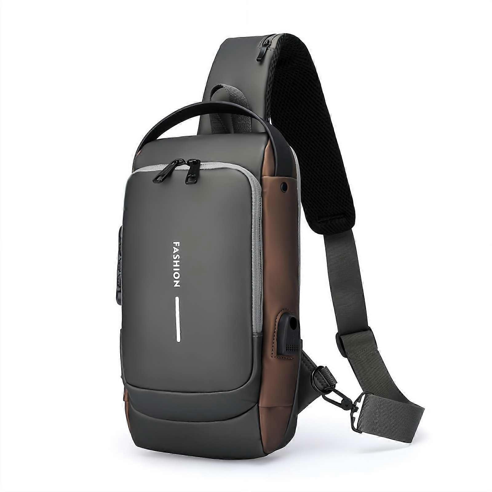 Sling Bag for Men, AntiTheft Crossbody Bag, USB Charging, Large Capacity, Gray
