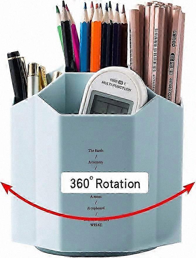 5-Compartment Rotating Desk Organizer for Pens and Pencils, Blue