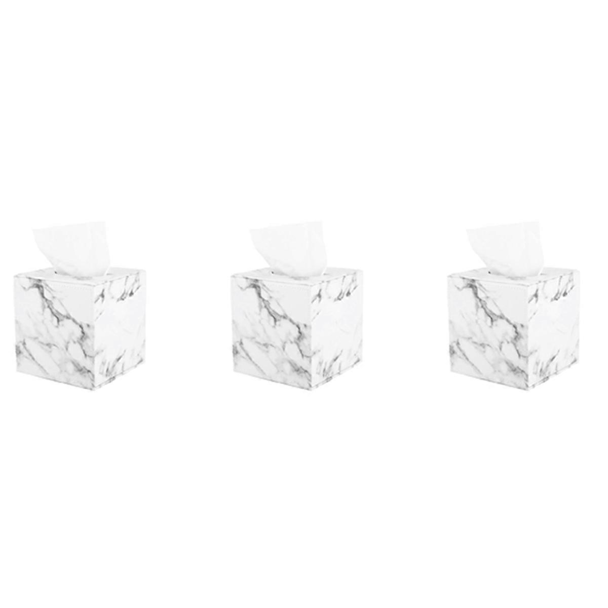 3X Marble Square Square Tissue Box PU Leather Roll Paper Holder Toilet Paper Box Napkin Paper Box Co