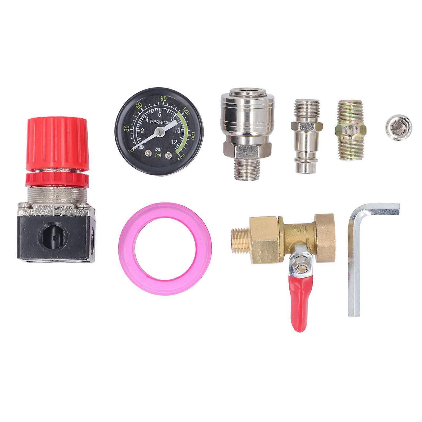 Air Compressor Regulator Kit with Gauge 4 Way Valve 0180 PSI European Style for Pneumatic Tools 1/2in NPT