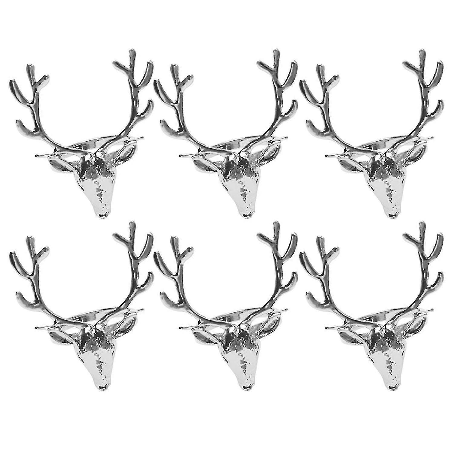 6Pcs Napkin Holder Deer Design Multi-Function Metal Xmas Table Serving Napkin Ring Table Decoration