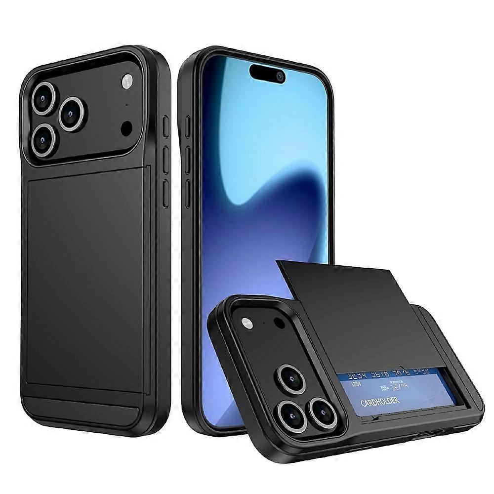 Compatible For iPhone 17 Pro Max Case with Sliding Card Holder PC + TPU Phone Back Cover