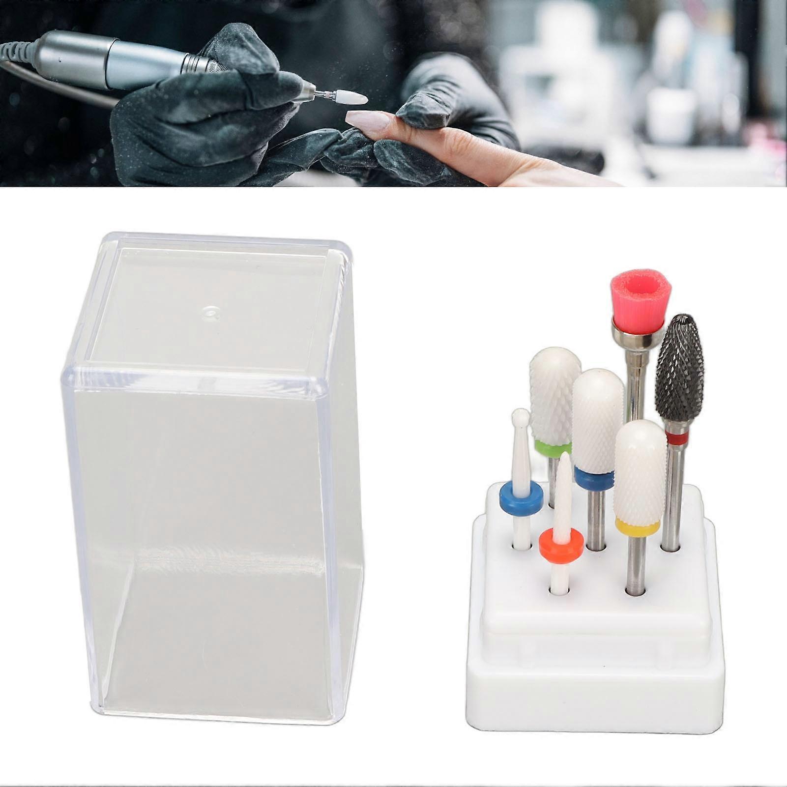 7pcs Ceramic Nail Drill Bit Set with Storage Box for Home Salon