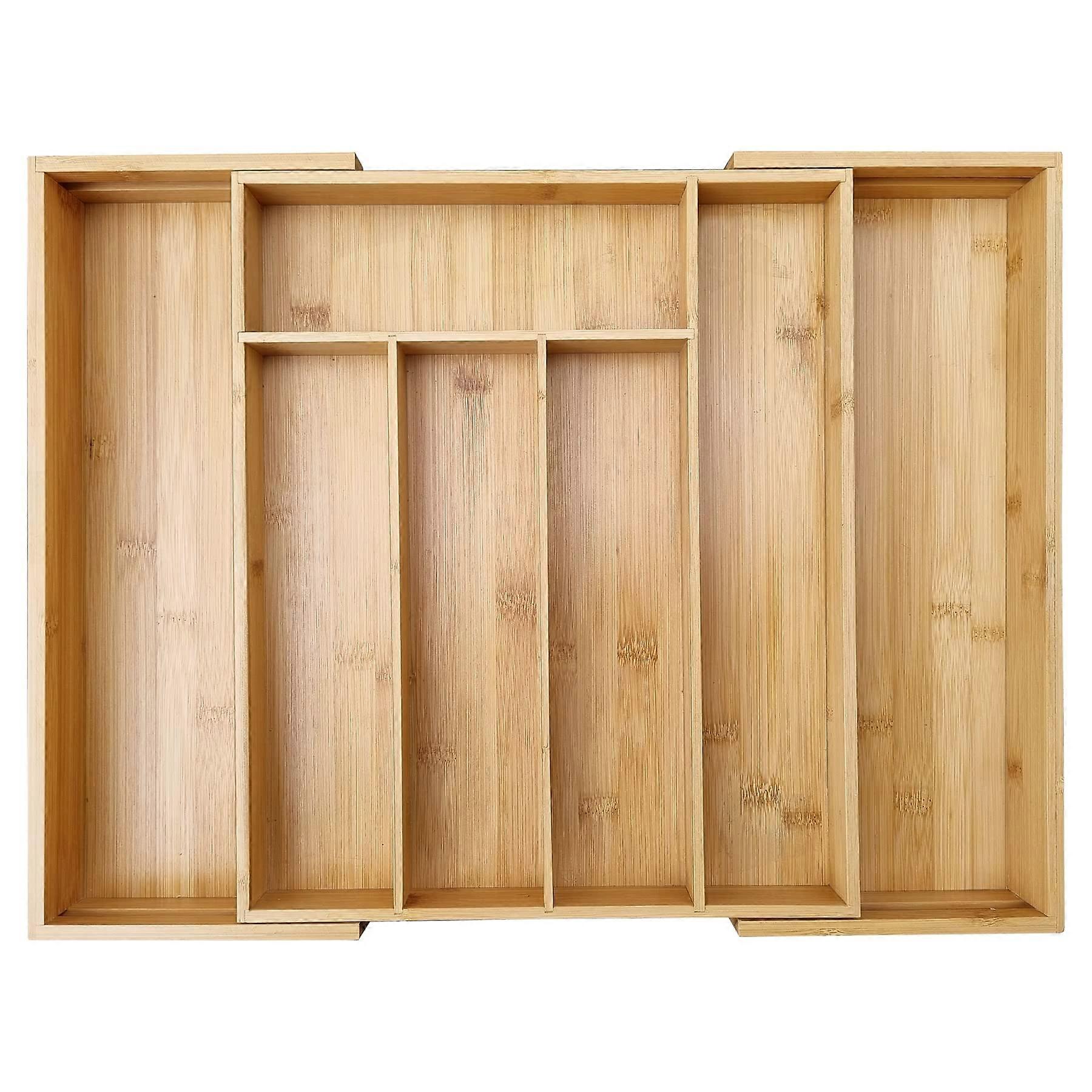 Bamboo Cutlery Tray Expandable Drawer Organiser, 5-7 Compartments, Natural 5x48.5x37cm