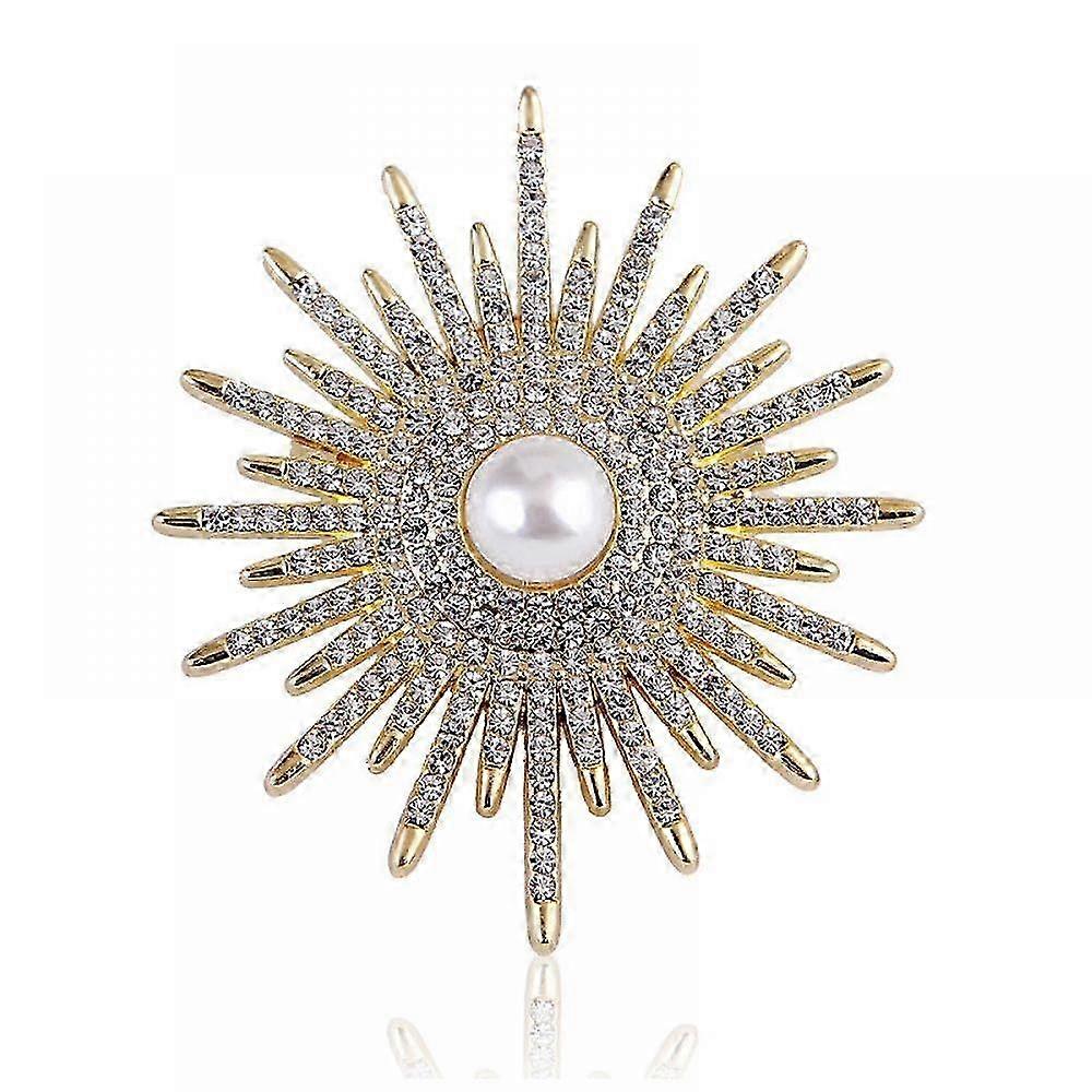 حجر الراين زهرة الذهب أزياء دبابيس ودبابيس للنساء ، دبابيس هدايا عيد الميلاد 5.8 * 5.2 سم ذهبي