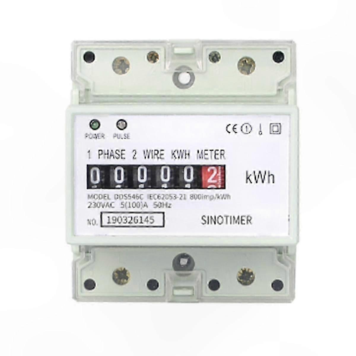 Single Phase 220V Analog Energy Meter, 100A KWh Monitor with Pulse LED and Anti-Tamper Feature, DIN Rail Mountable