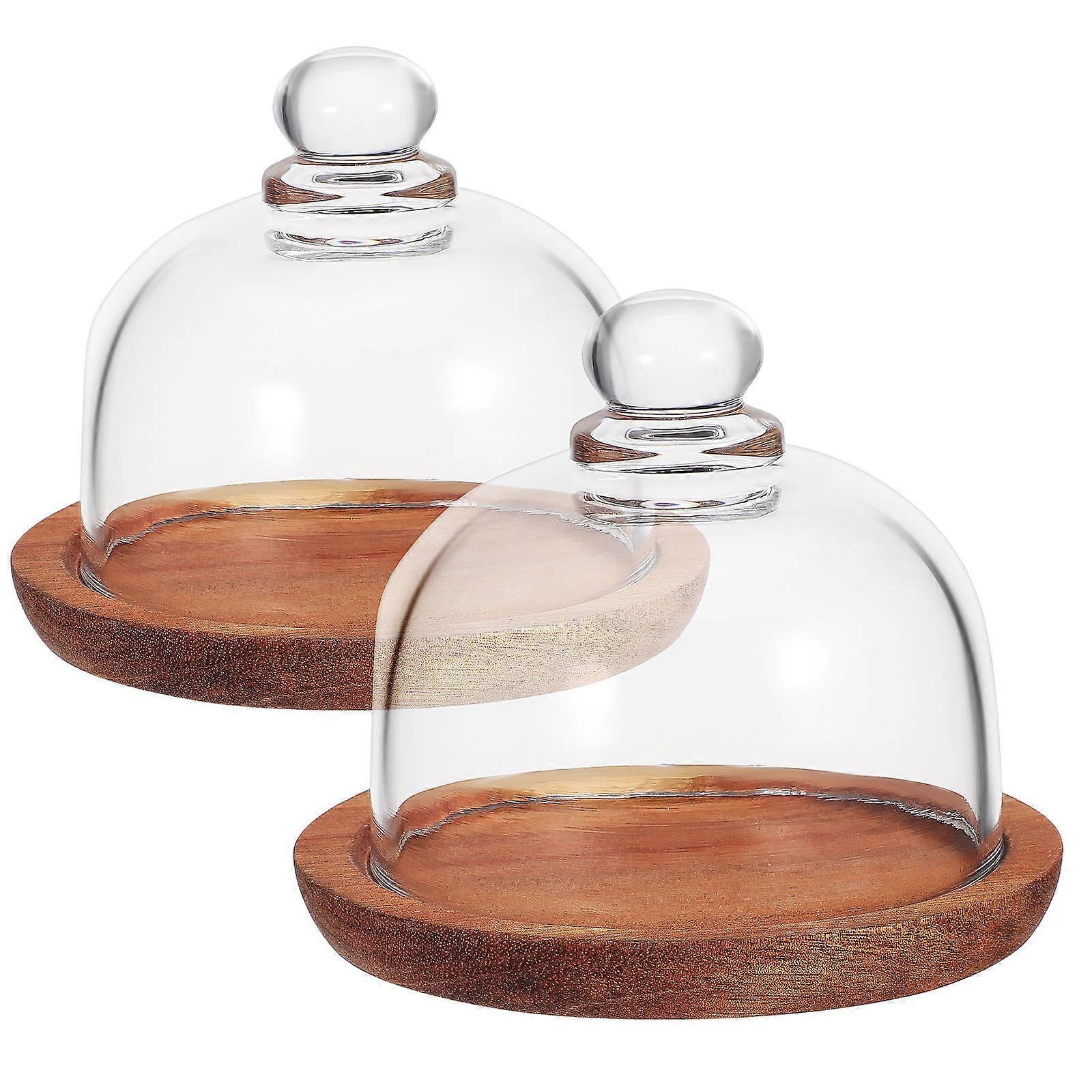 Cake Stand with Lid Glass Butter Dish for Kitchen Use 2Pcs