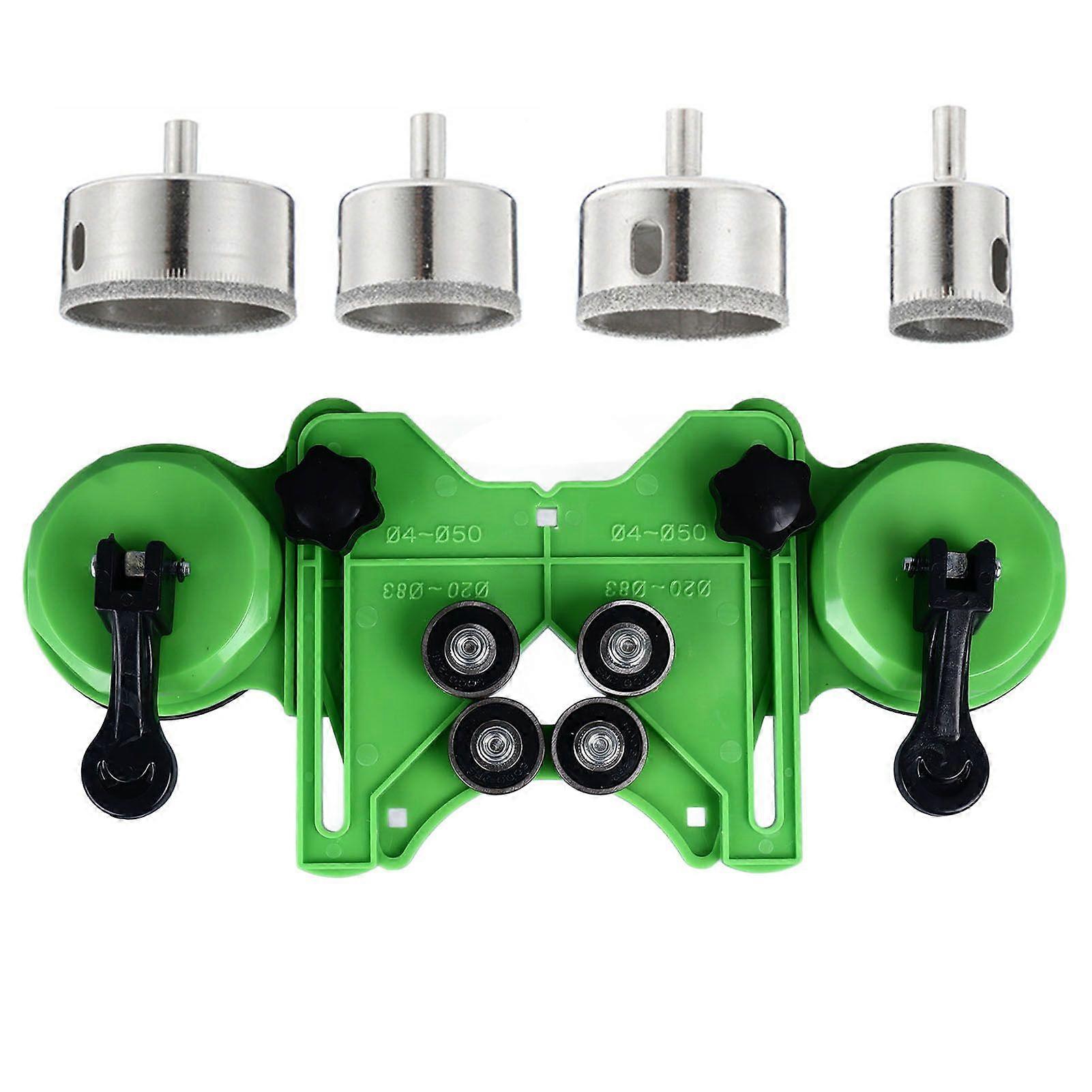 Tile Hole Saw Guide Jig Fixture Adjustable Portable with 2 Suction Cups for Ceramic Glass Porcelain Marble Locator with 4 Drill Bits