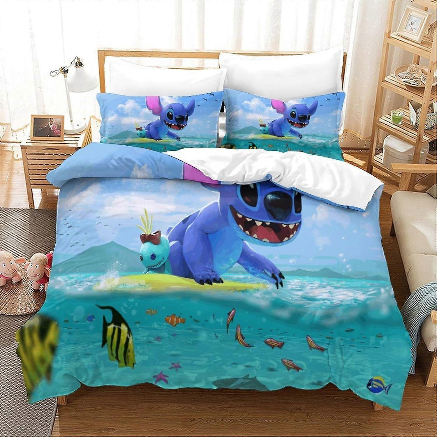 t342 Bedding Set Double Size Bedding Stitch Printed Duvet Cover Super Soft Hypoallergenic Microfiber Quilt Cover with Pillowcase with Zipeer Closure f