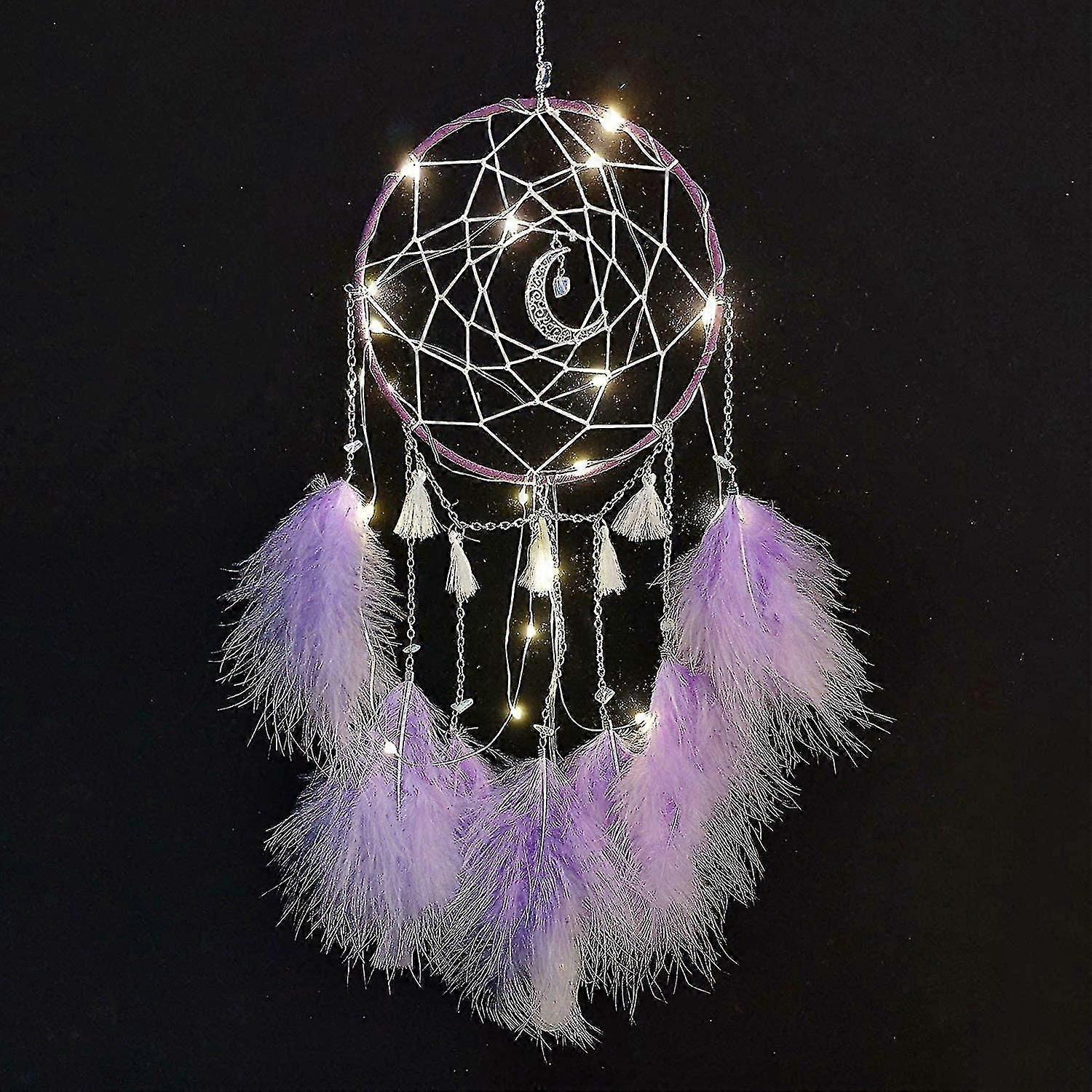 Dream Catcher With Led Light, Handmade With Feathers, Romantic Decor  T