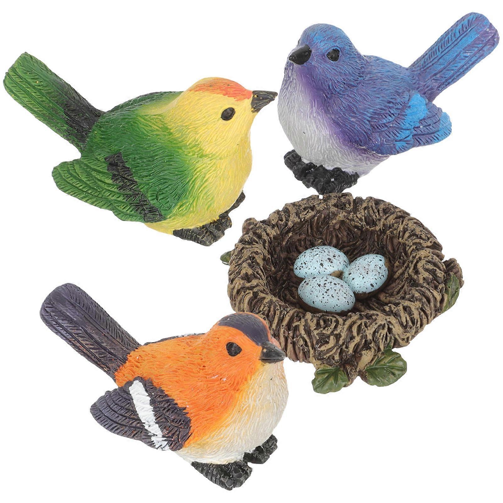 Fake Birds With Nest For Craft Scene And Wedding Party Lifelike Design 4 Sets Simulation Decoration