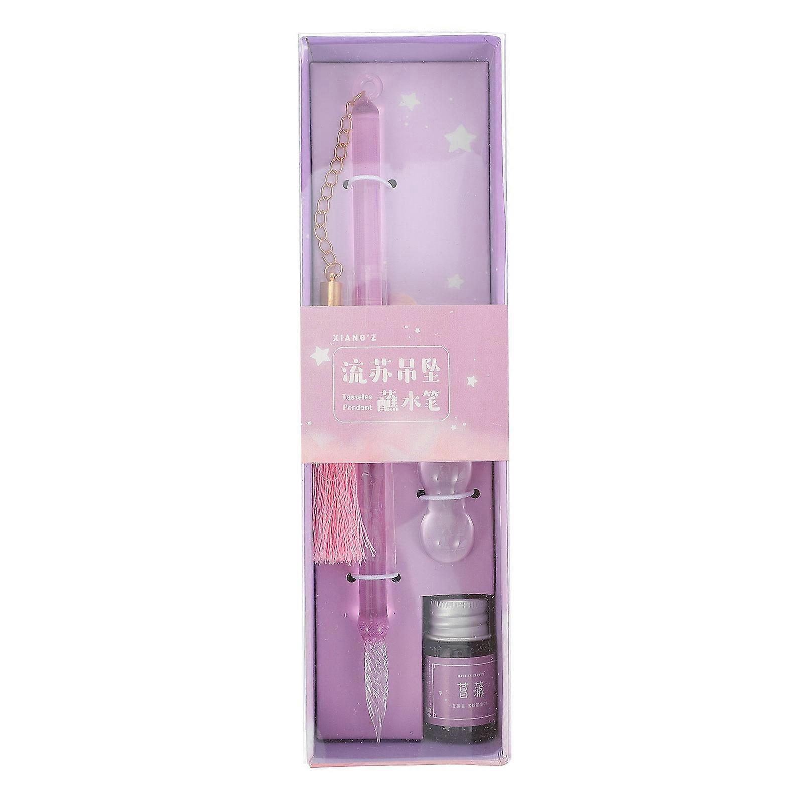 3Pcs Pink Fountain Dip Pens for Writing Use Glass Tassel Ink Filling Set