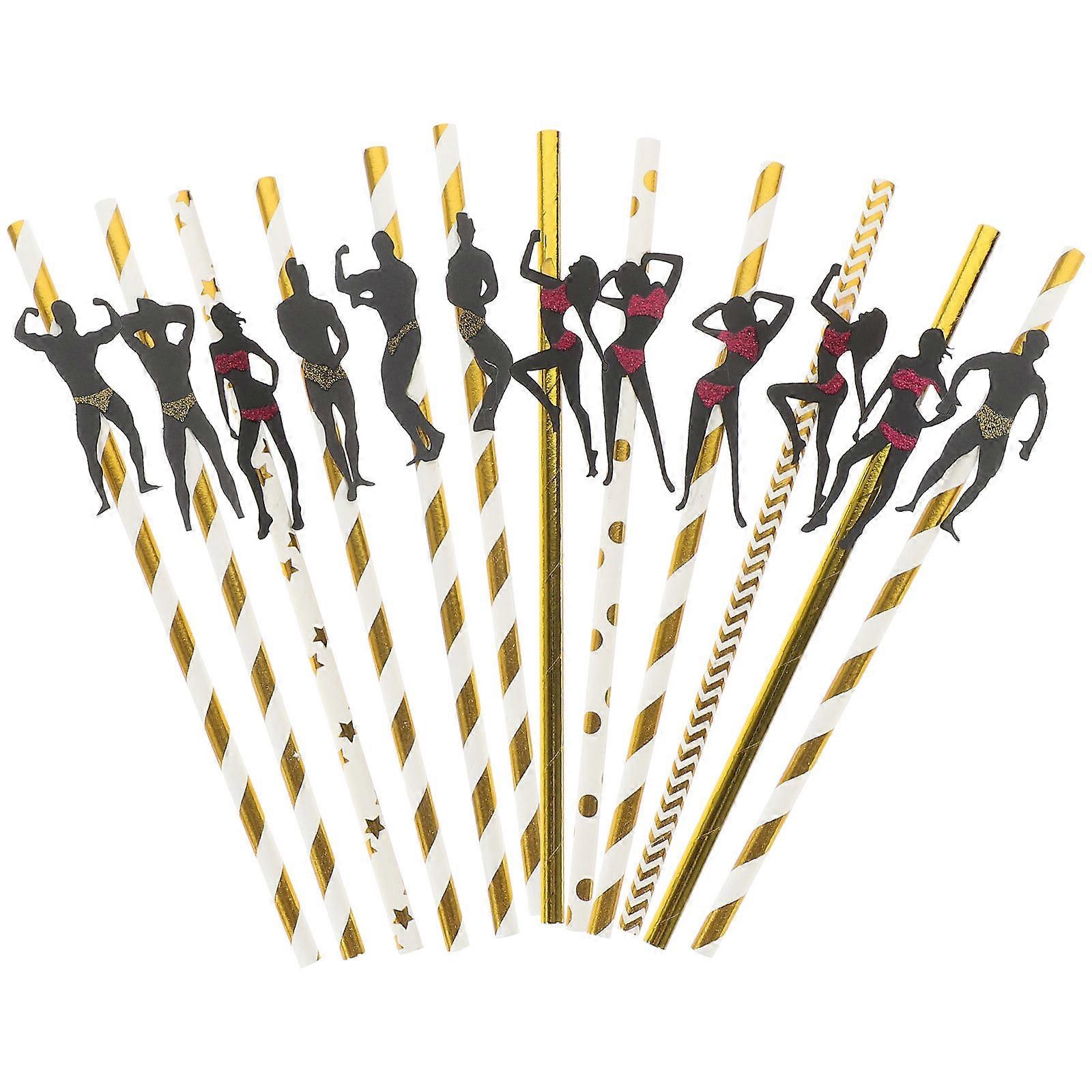 Bachelorette Theme Drinking Straws 36 Pcs Cylindrical Assorted Decor For Adults