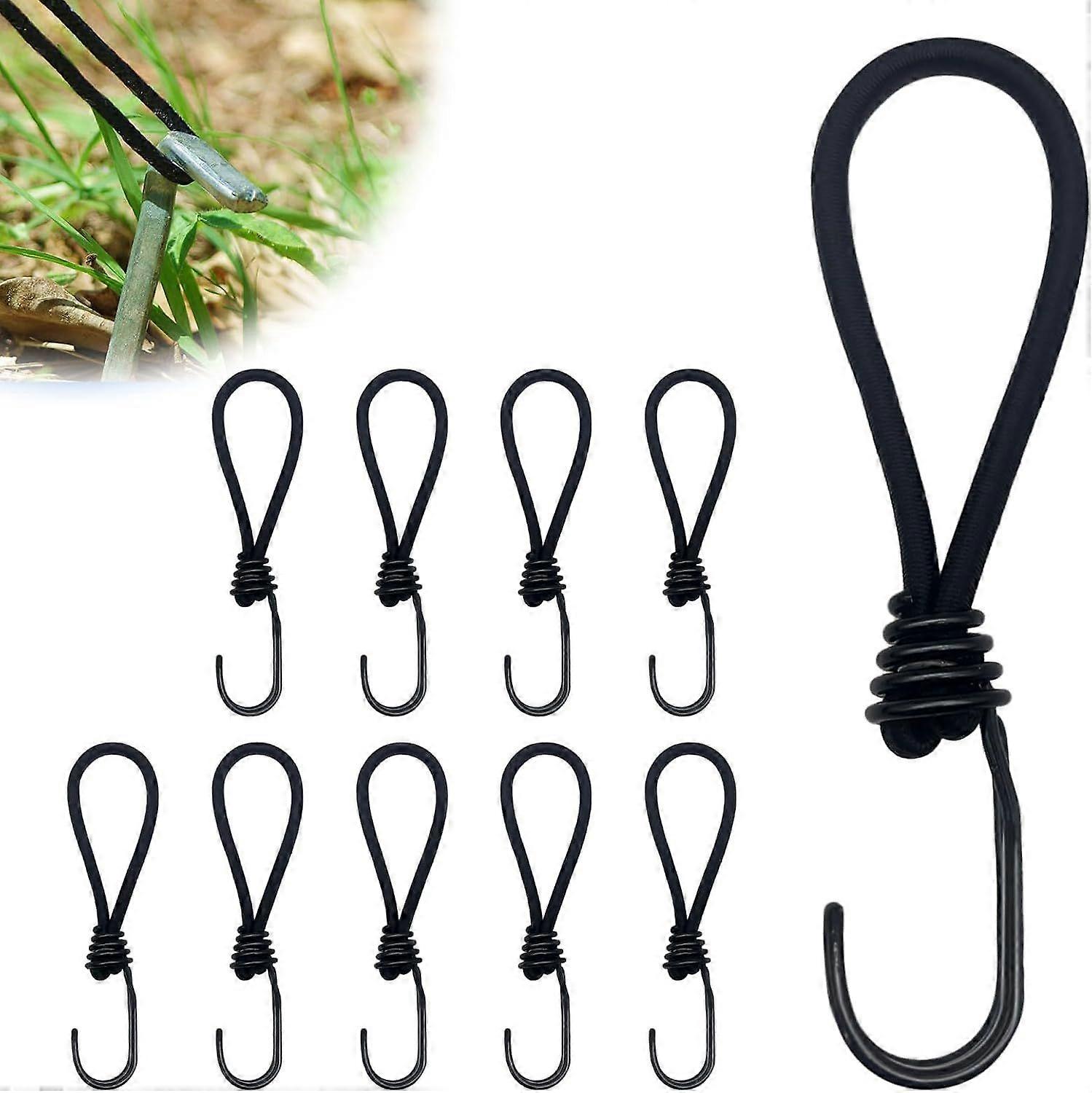 10 Rubber Bungee Cords with Hooks - 15cm - Multi-Purpose Bungee Cord with Hook - For Camping Tarps, Trailer Tarps, Pool Covers