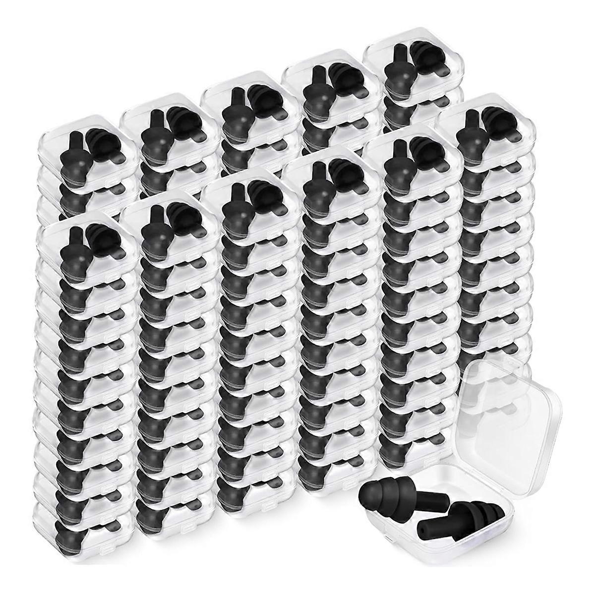 100 Pairs Ear Plugs Bulk, NRR 29dB Reusable Silicone Ear Plugs with Plastic Cases Soft Foam for Slee
