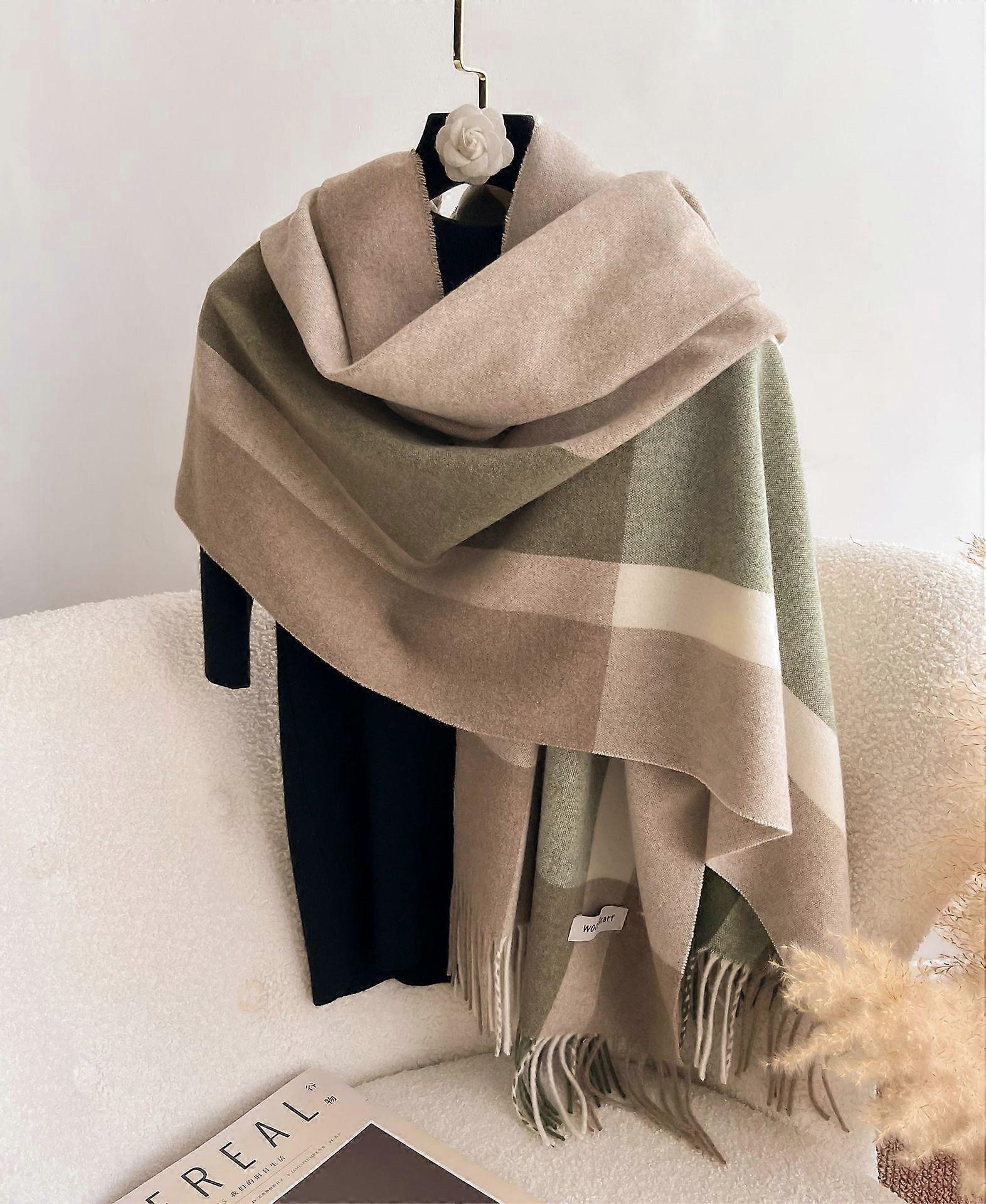 Autumn/Winter Wool Blend British Style Plaid Scarf Fashionable Versatile Minimalist Oversized Shawl 28" x 80" Casual Luxury Thickened Neck Warmer