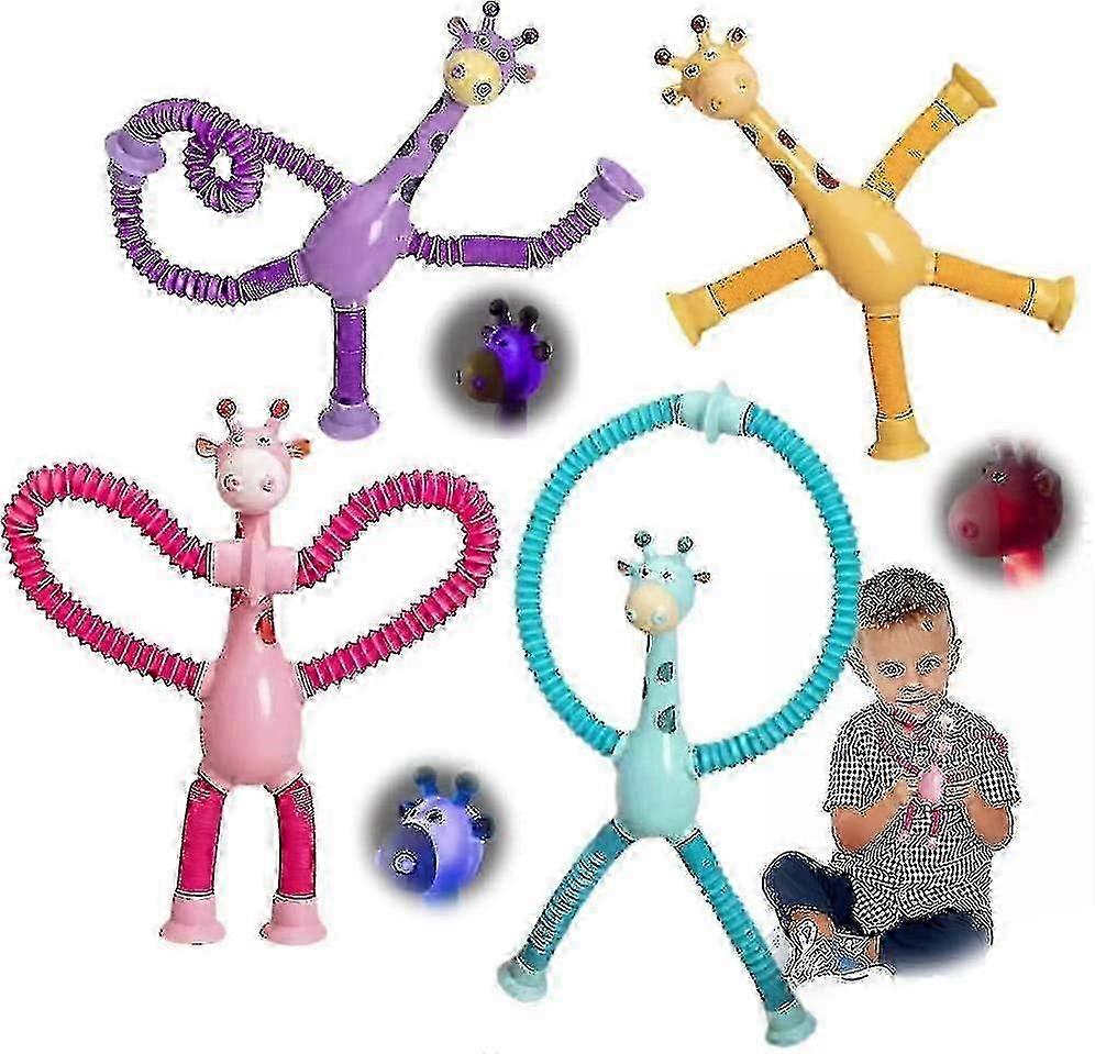 4pcs Telescopic Suction Cup Giraffe Toy, Shape-changing Giraffe Telescopic Tube, Cartoon Puzzle Suction Cup Parent-child Interactive Decompression Toy