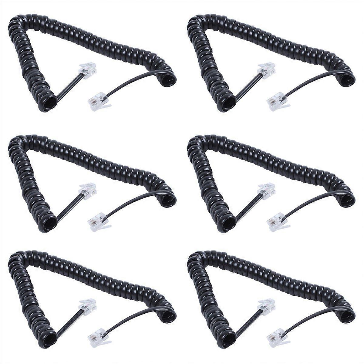 6X Replacement RJ9 4P4C Plug Coiled Stretchy Telephone Handsets Cable Line Black