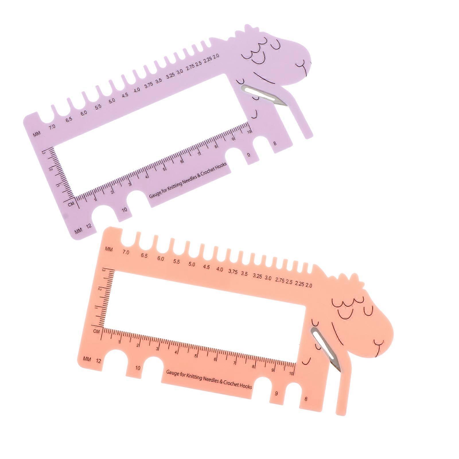 Crochet Needle Gauge Sheep Head Ruler Measuring Tool Knitting Accessory Purple Rectangular 4 Pcs