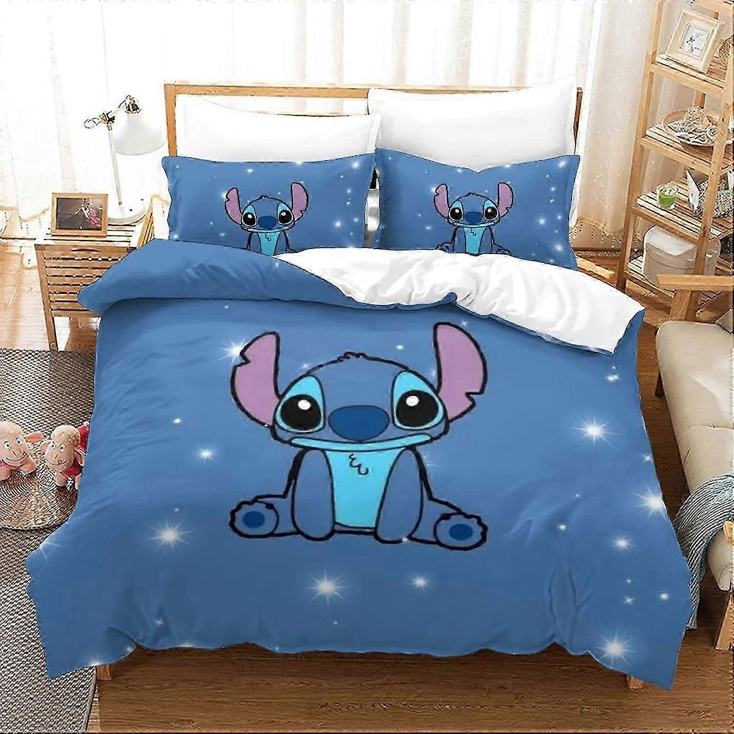 Stitch Duvet Cover Set Animated Characters Bed Set pcs Lilo & Stitch Bed Set with Pillowcases for Adults and Teens Double 135*200 CM 25-26s