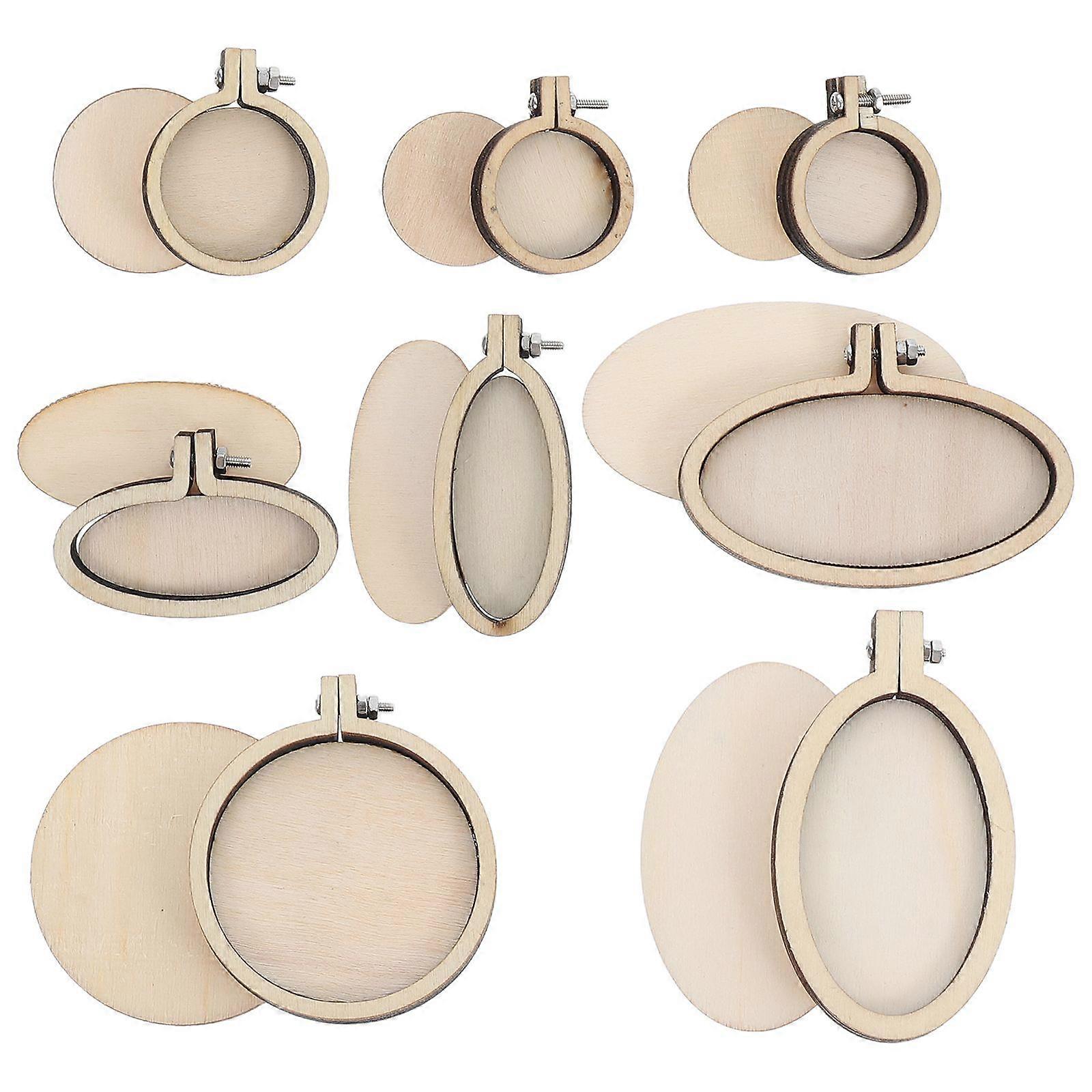 8 kpl ristipisto kiinnitysrunko kirjonta minipuuvanteet DIY puinen pyöreä ja soikea ristiommel askarteluun, ompeluun ompelemiseen