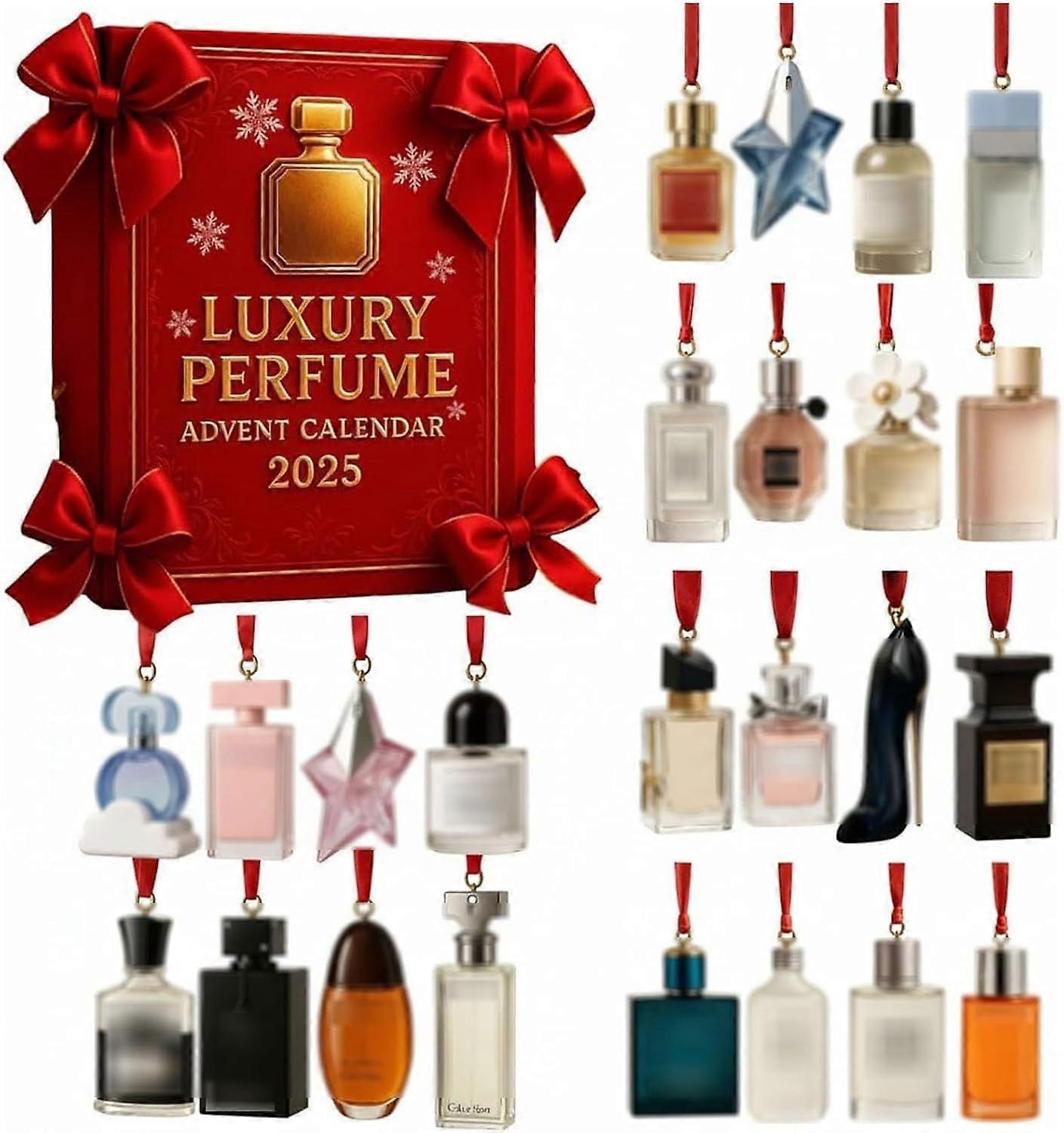 Luxury Perfume Advent Calendar 2025, 24 Days Christmas Countdown Calendar with 24 Perfumes Christmas 2D Acrylic Ornaments, Premium Holiday Countdown G