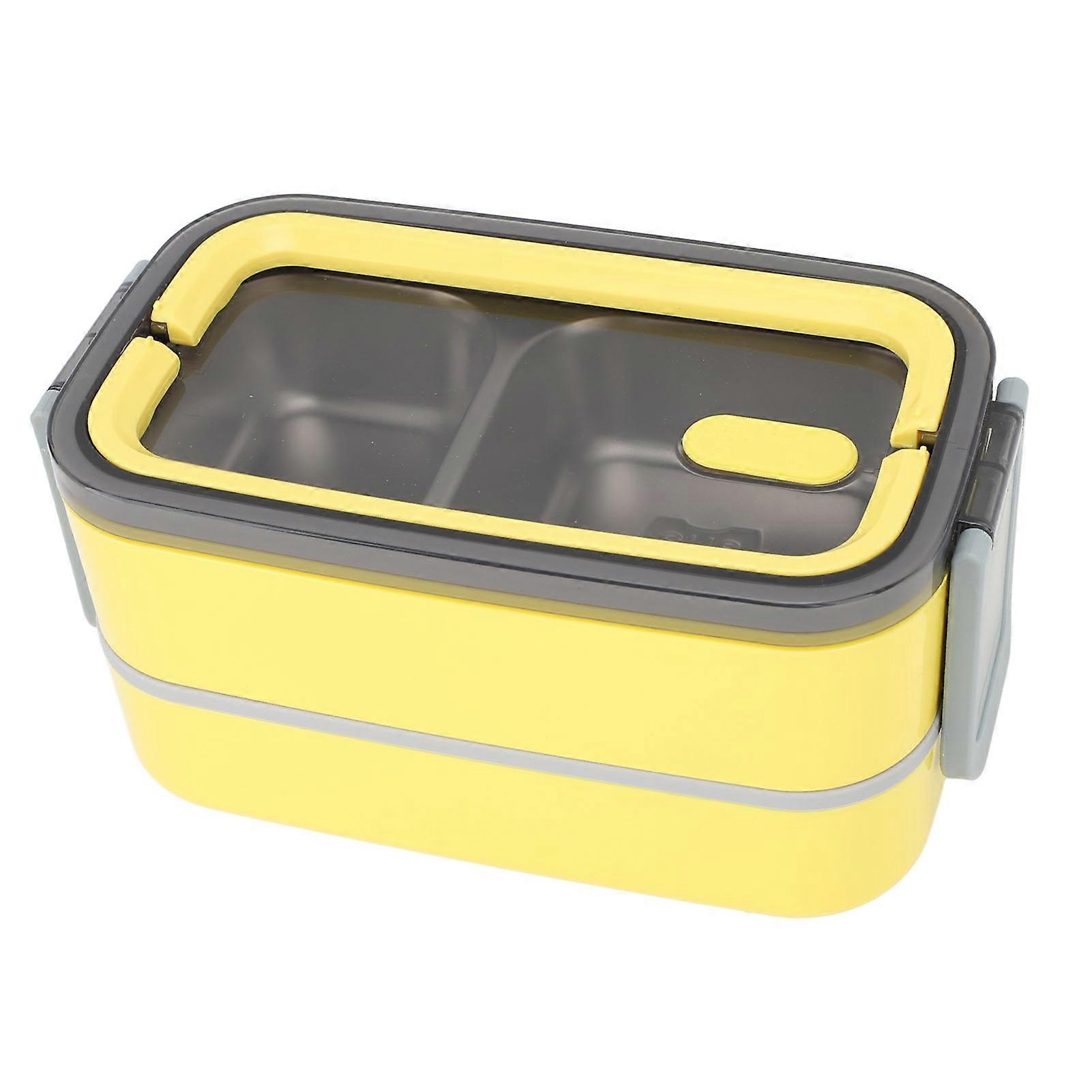 Bento Boxes 2 Layer 1400ml Lunch Box Stainless Steel Insulation Leakage Proof Sealing Compartments Lunch Container for Office Yellow 