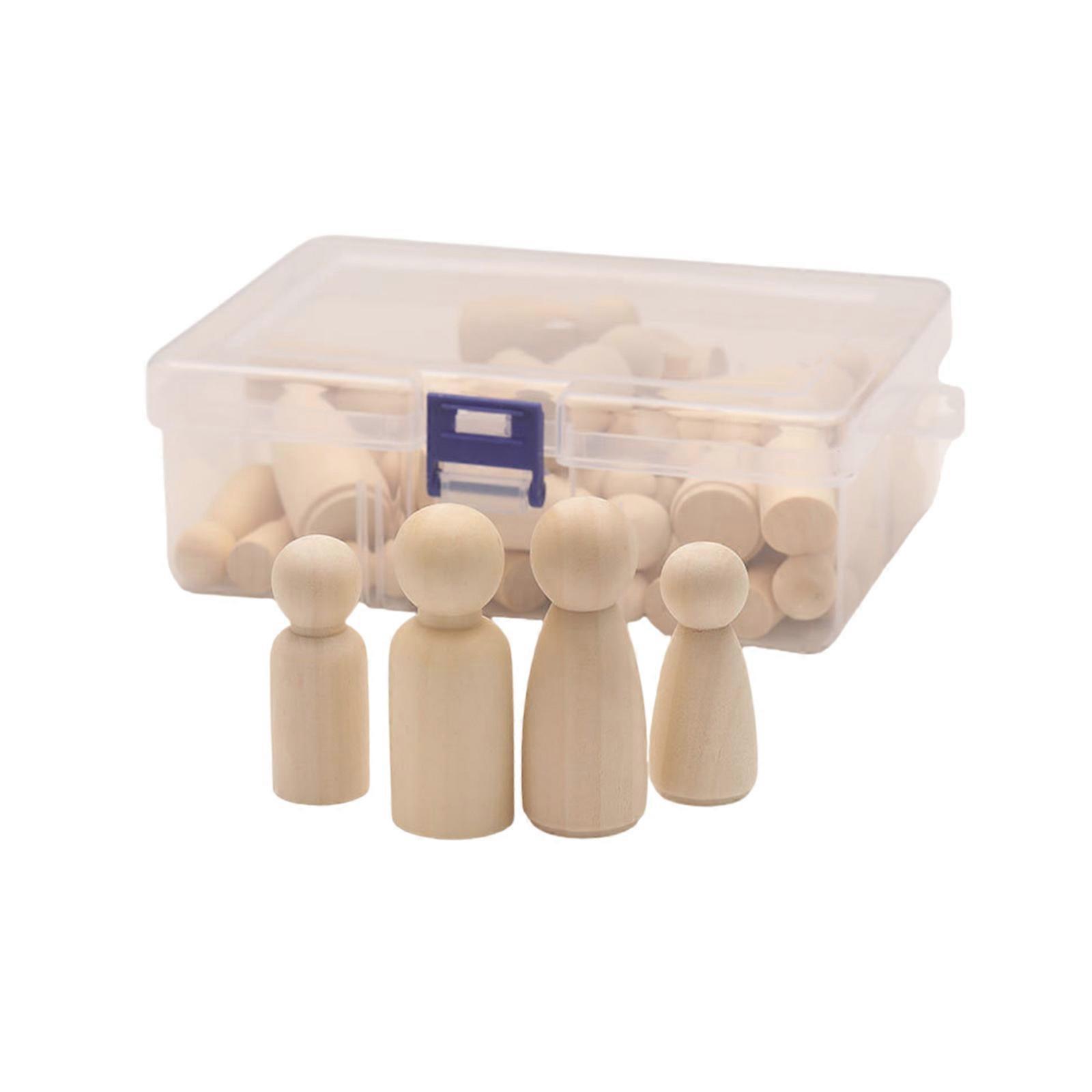 50pcs Wood Peg Dolls Set 4 Sizes Blank Educational Figure Dolls For Crafting And Ornament Making With Storage Case Multicolor