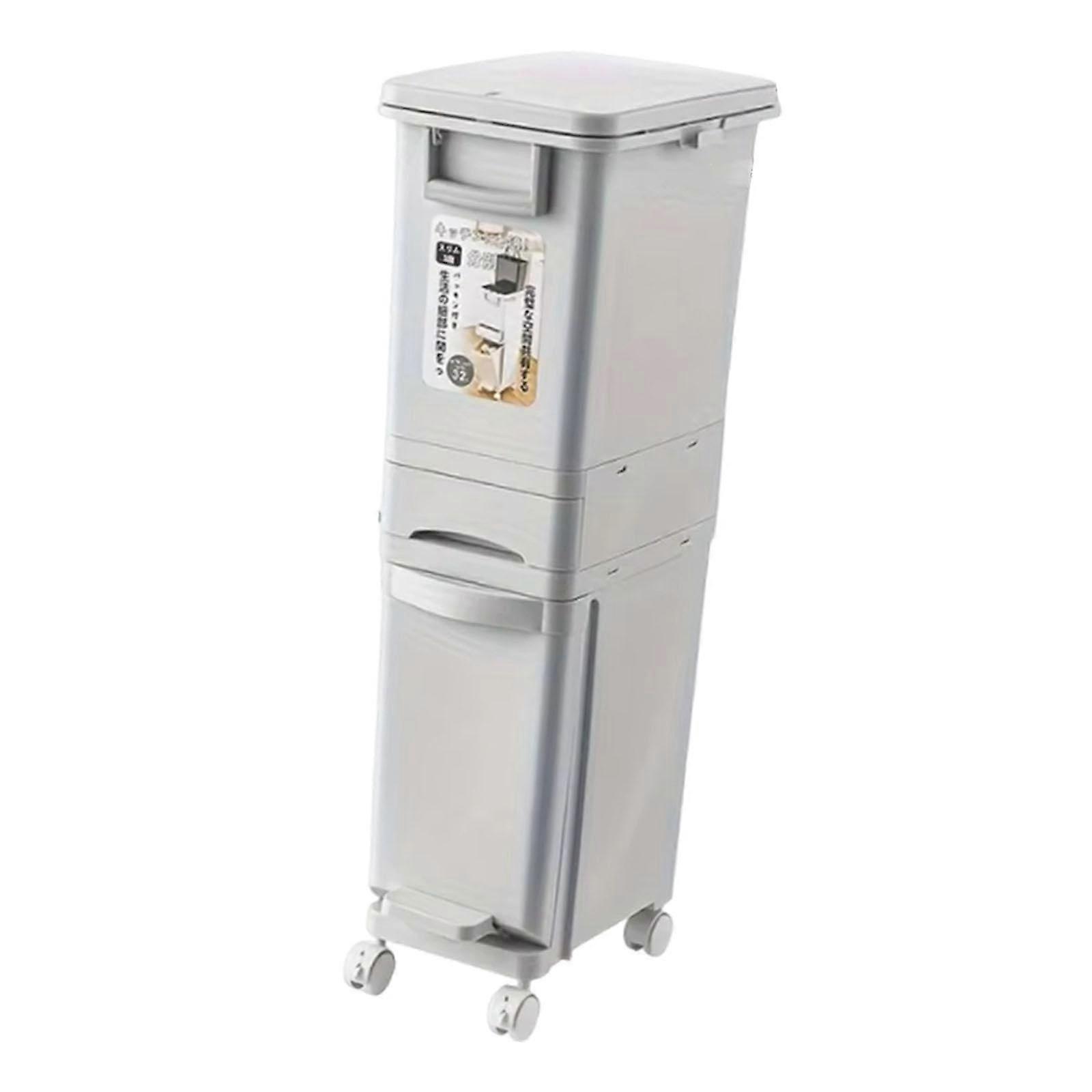 Kitchen Trash Can Removable Liner Bucket, 2 Compartments, 32L Capacity, 3Layer Dustbin for Office and Toilet