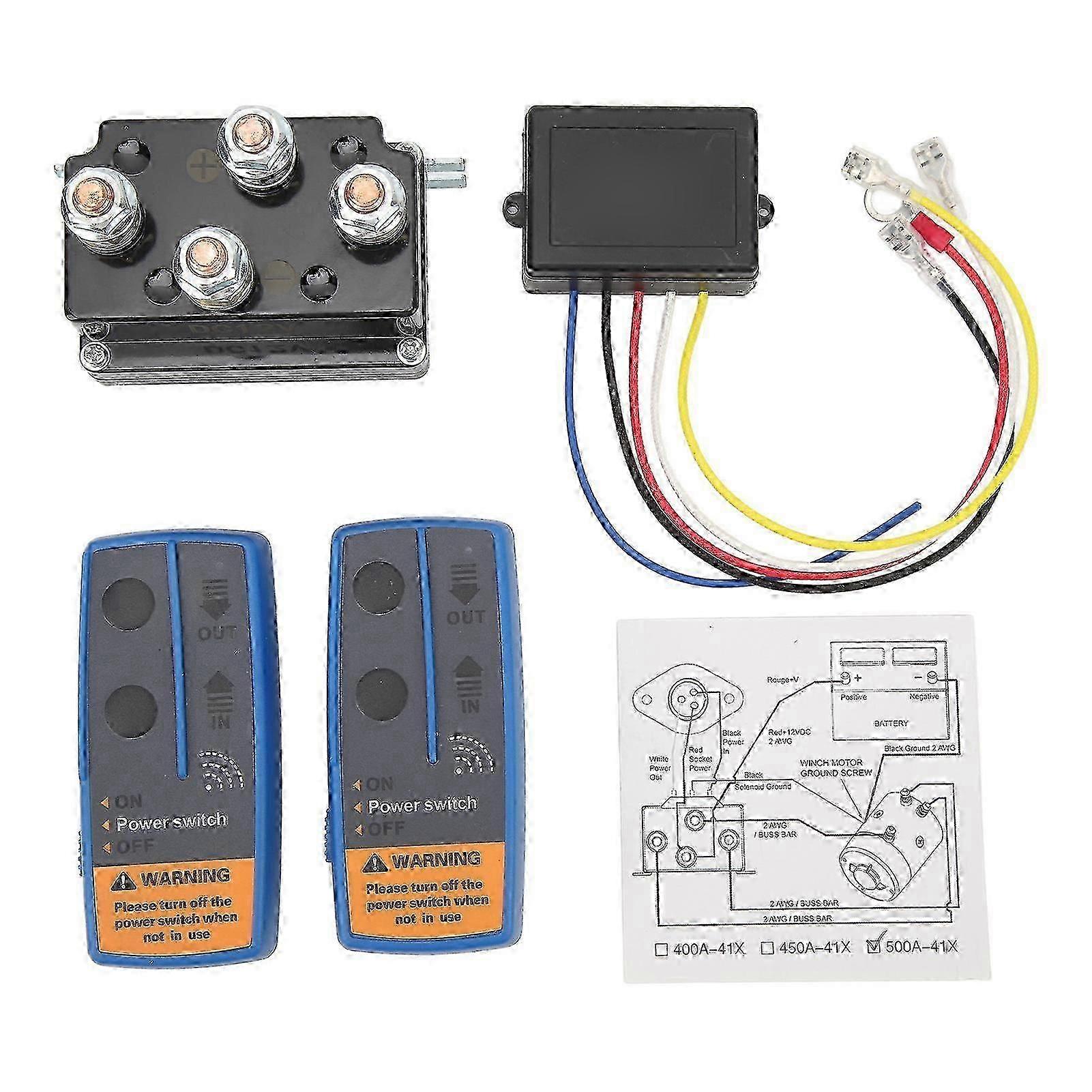 Wireless Winch Remote Control Kit 500A Solenoid Relay Contactor for 8000lbs to 12000lbs ATV UTV Winch DC 12V