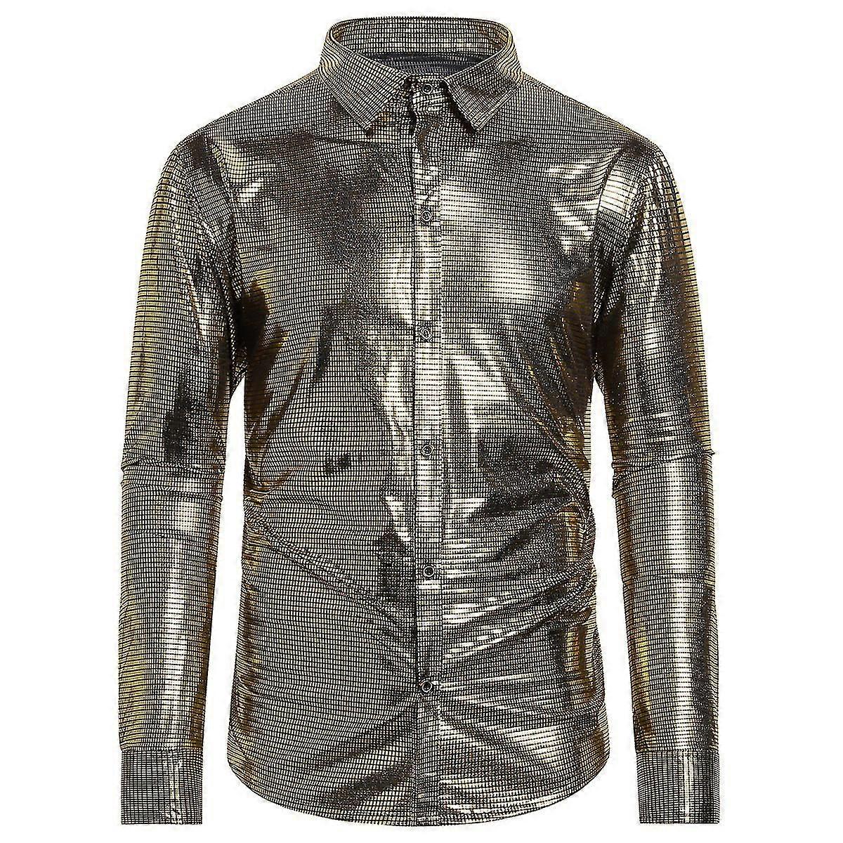 Férfi Casual fényes bronz kockás bő ing