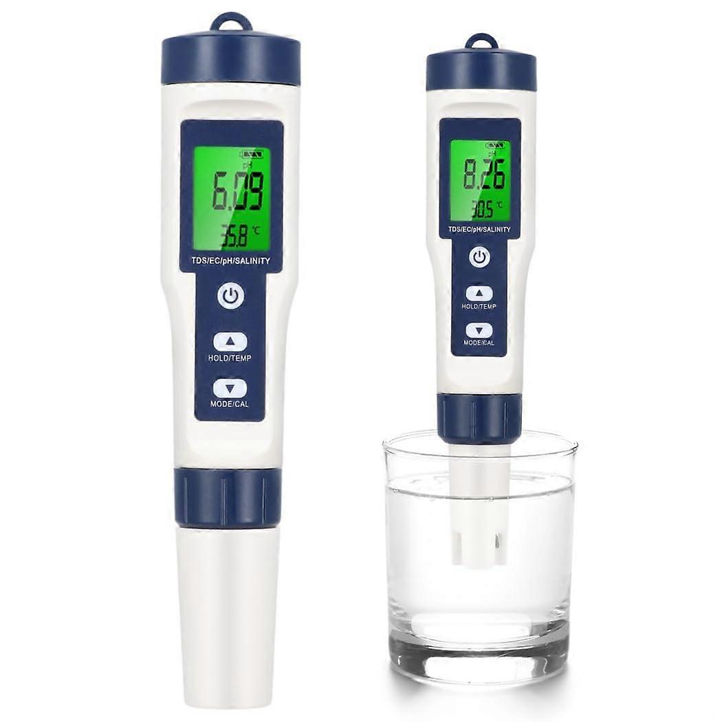 Drinking Water Tds Tester, 5In1 Tester, Salinity Monitor For Swimming Pool, Portable pH And EC Tester, LCD Backlight