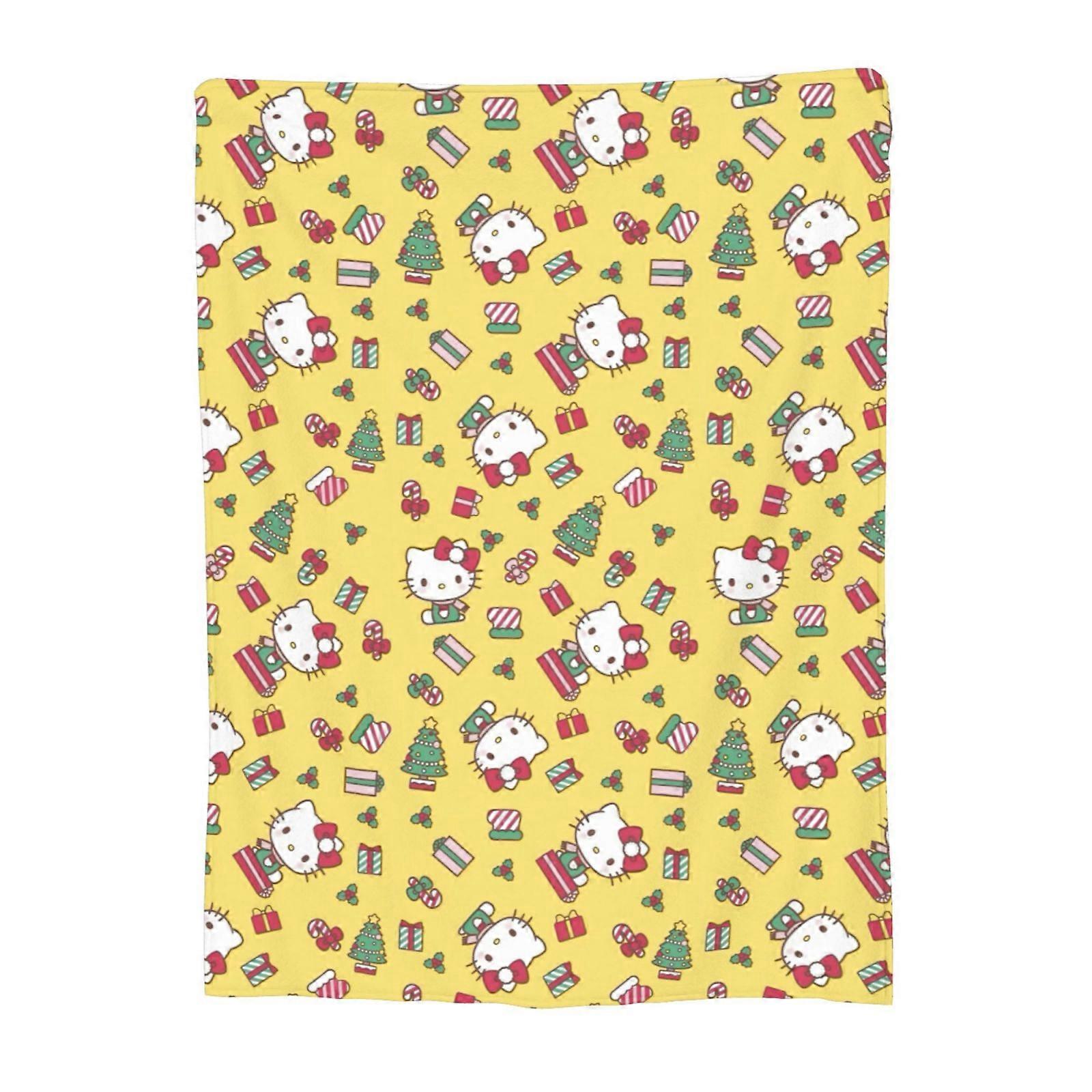 Couverture de Noël Hello Kitty en flanelle, 127 x 102 cm, douce, imprimée sur une seule face, compatible avec une utilisation sur canapé et dans un salon climatisé.