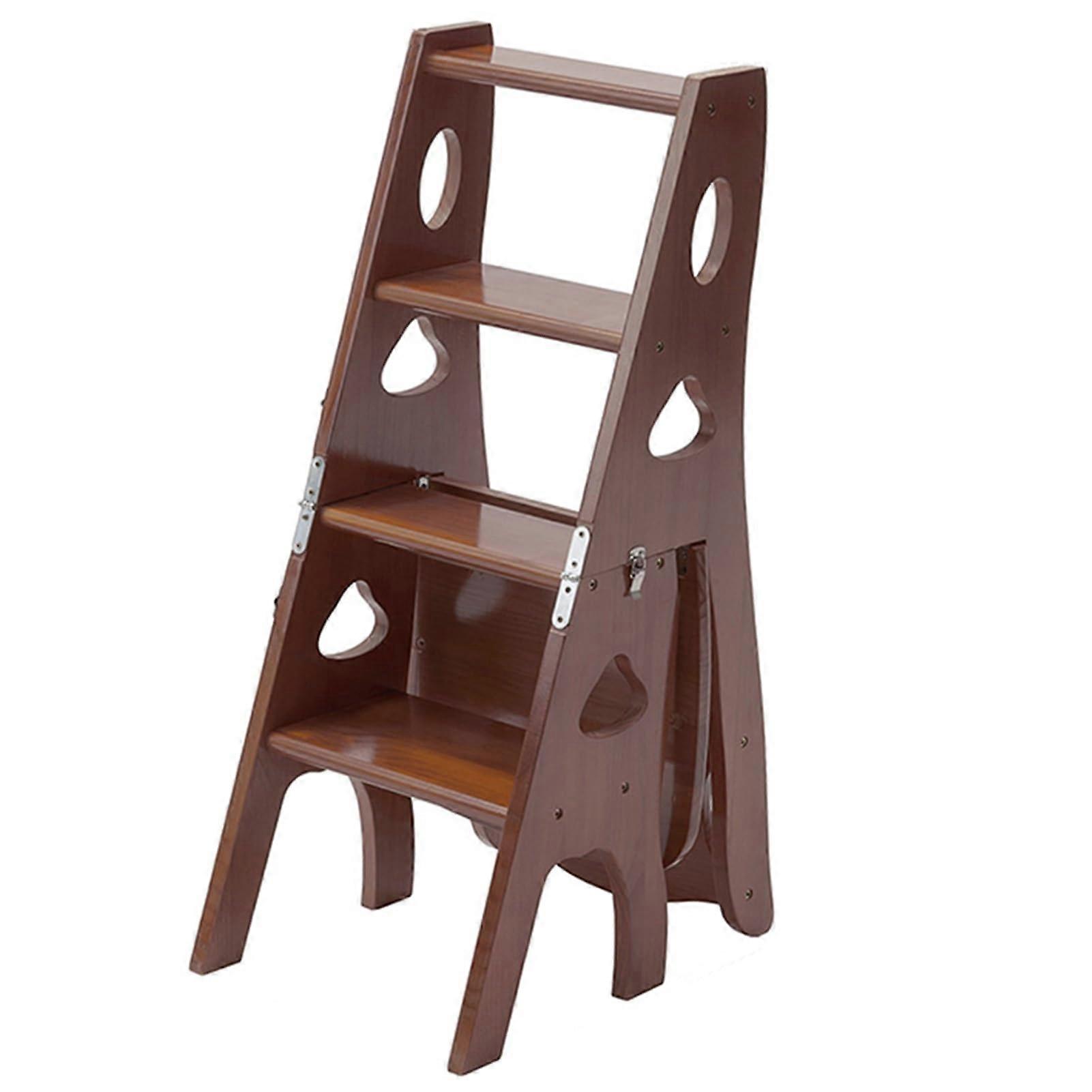 Wooden Folding Library Ladder Chair Step Stool 3In1 With Display Shelf Home Library Brown 331 Lbs Capacity Foldable