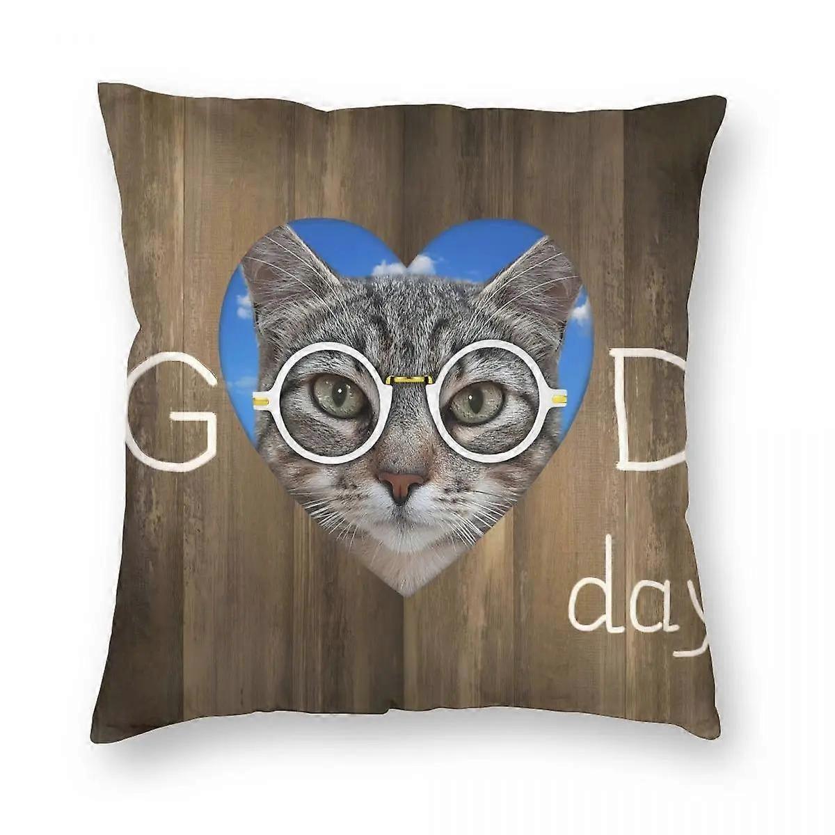 Taie d'oreiller carrée en polyester doux avec chat à lunettes