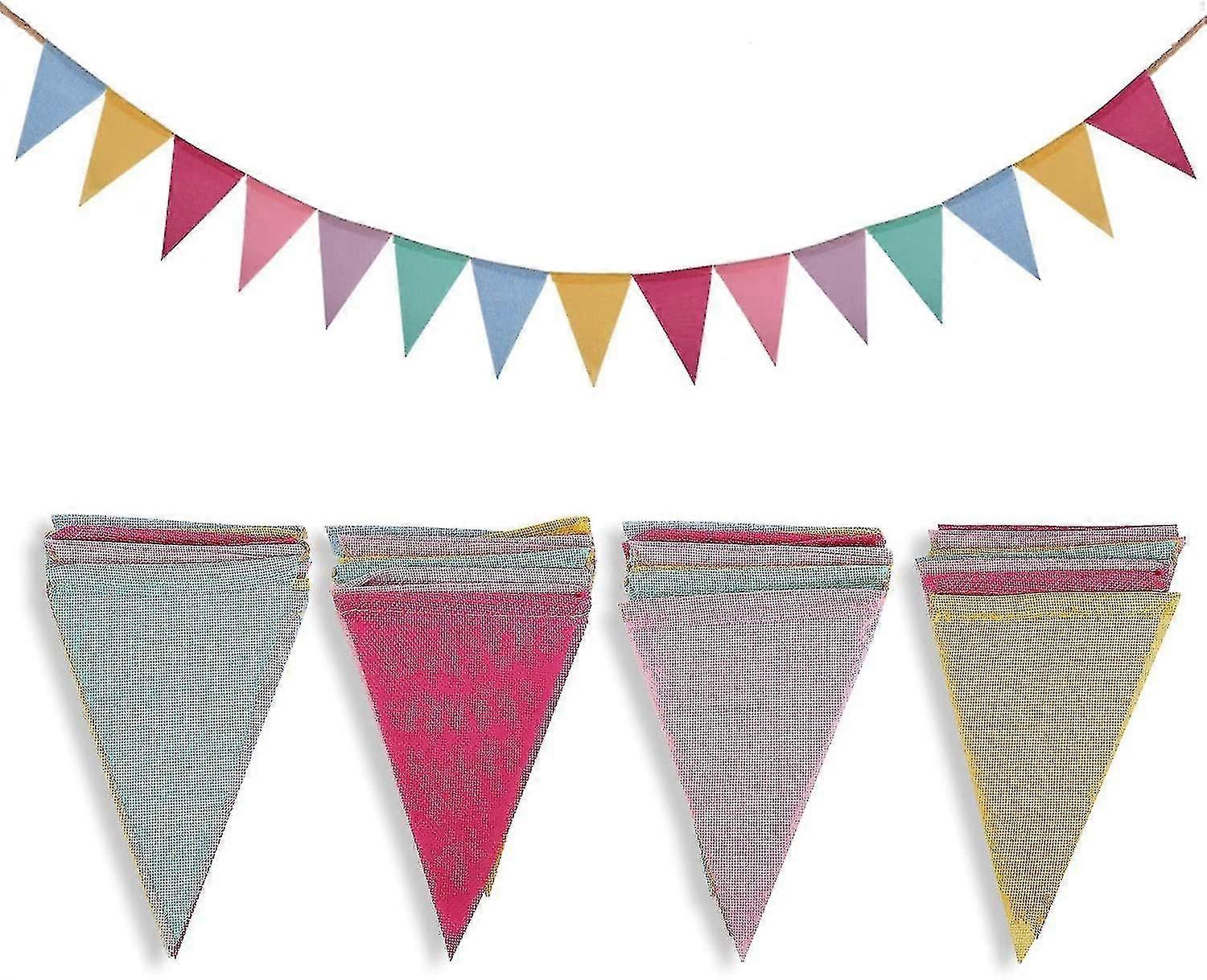 Lot de 4 guirlandes de fanions triangulaires multicolores Crislove de 5 m, 15 couleurs par guirlande, imitation lin, pour décoration de fête d'anniversaire et de mariage.