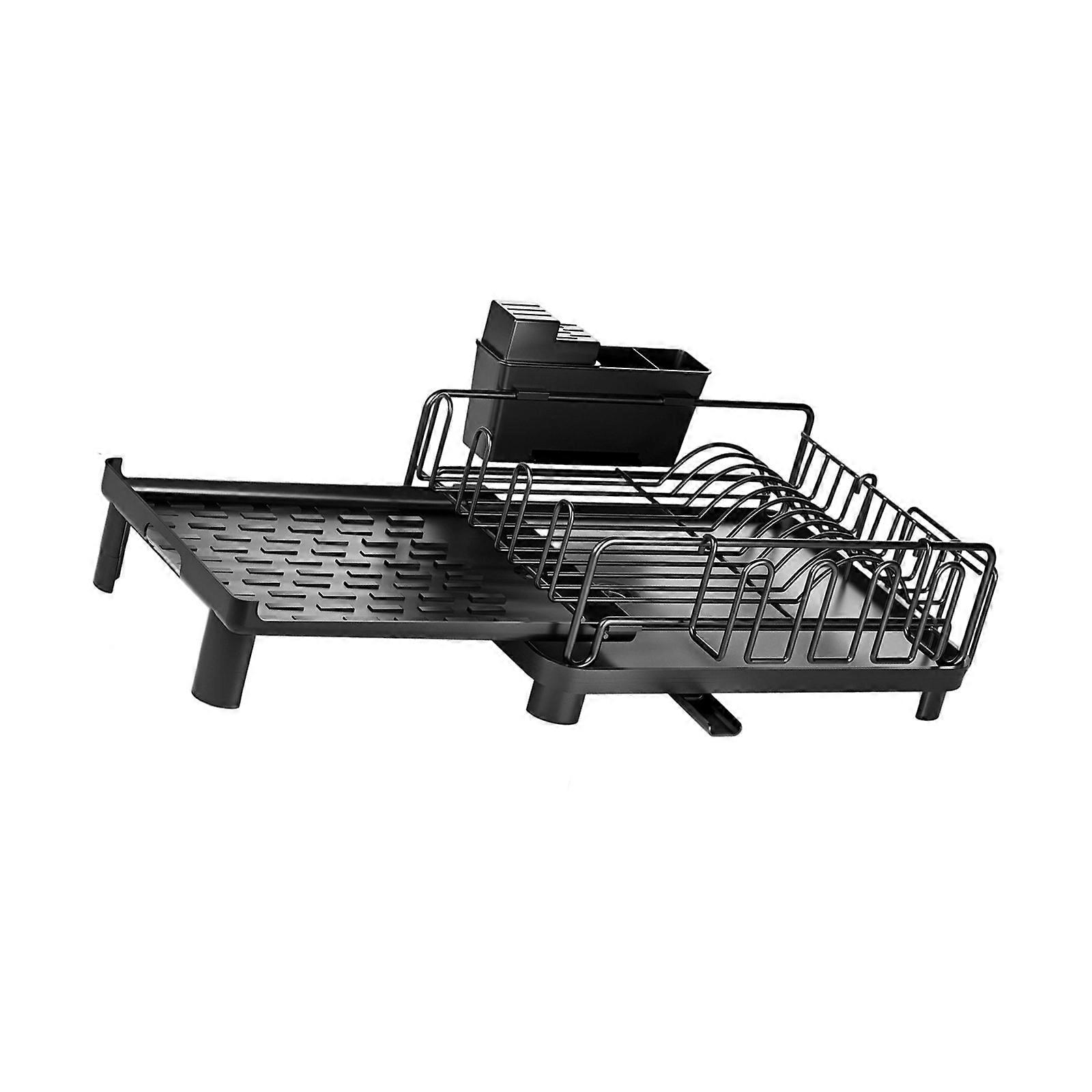 Strong Two Section Dish Drying Rack Highlighting Pair and Drill Storage for Countertop Convenience Multicolor