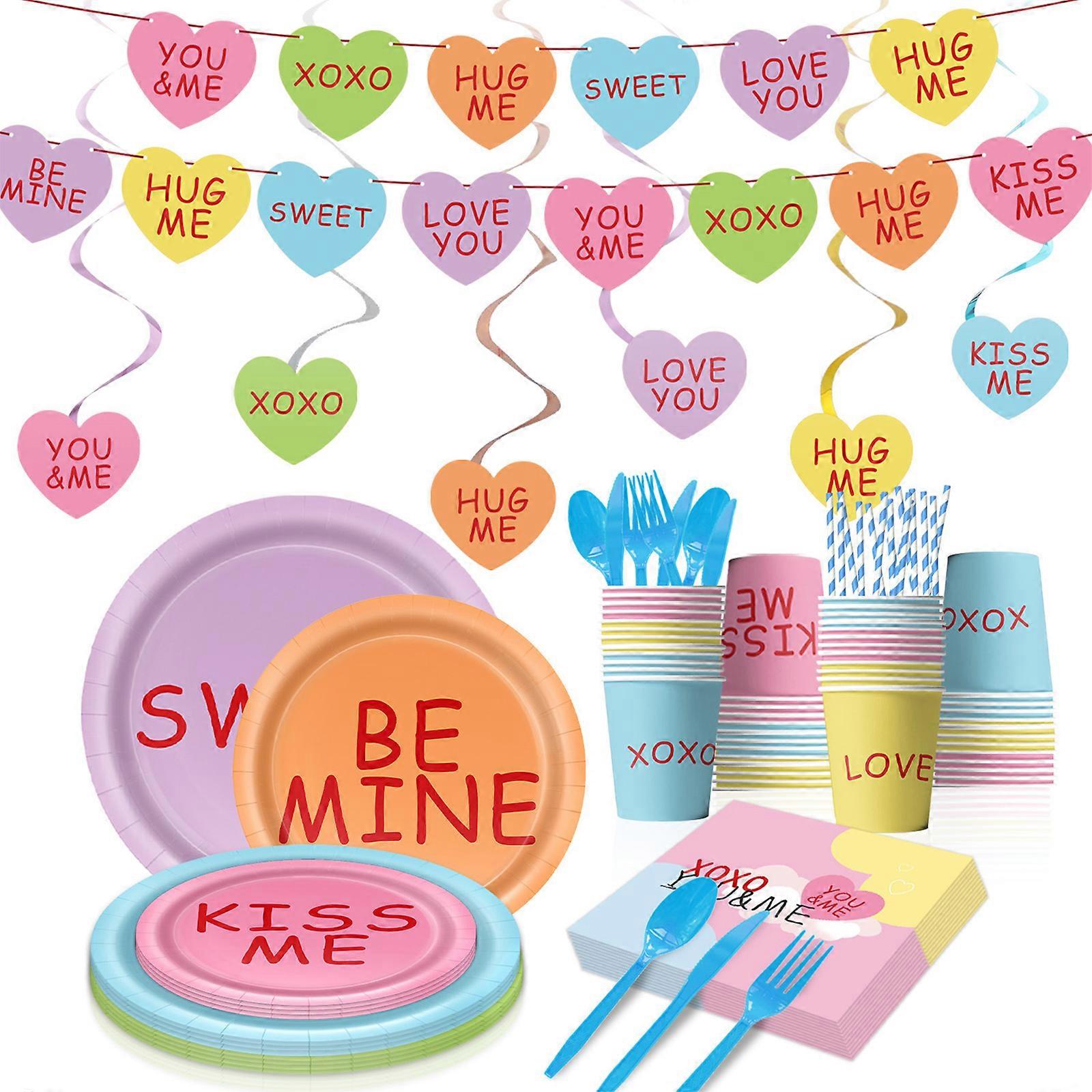 Festival Dinnerware Valentine Party Essential Paper Plates Cups With Romantics Design For Special Occasions Multicolor