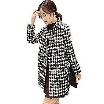 Manteau à carreaux en laine pour femme, veste d'hiver chaude et épaisse, simple boutonnage, longue veste en laine à col rabattu