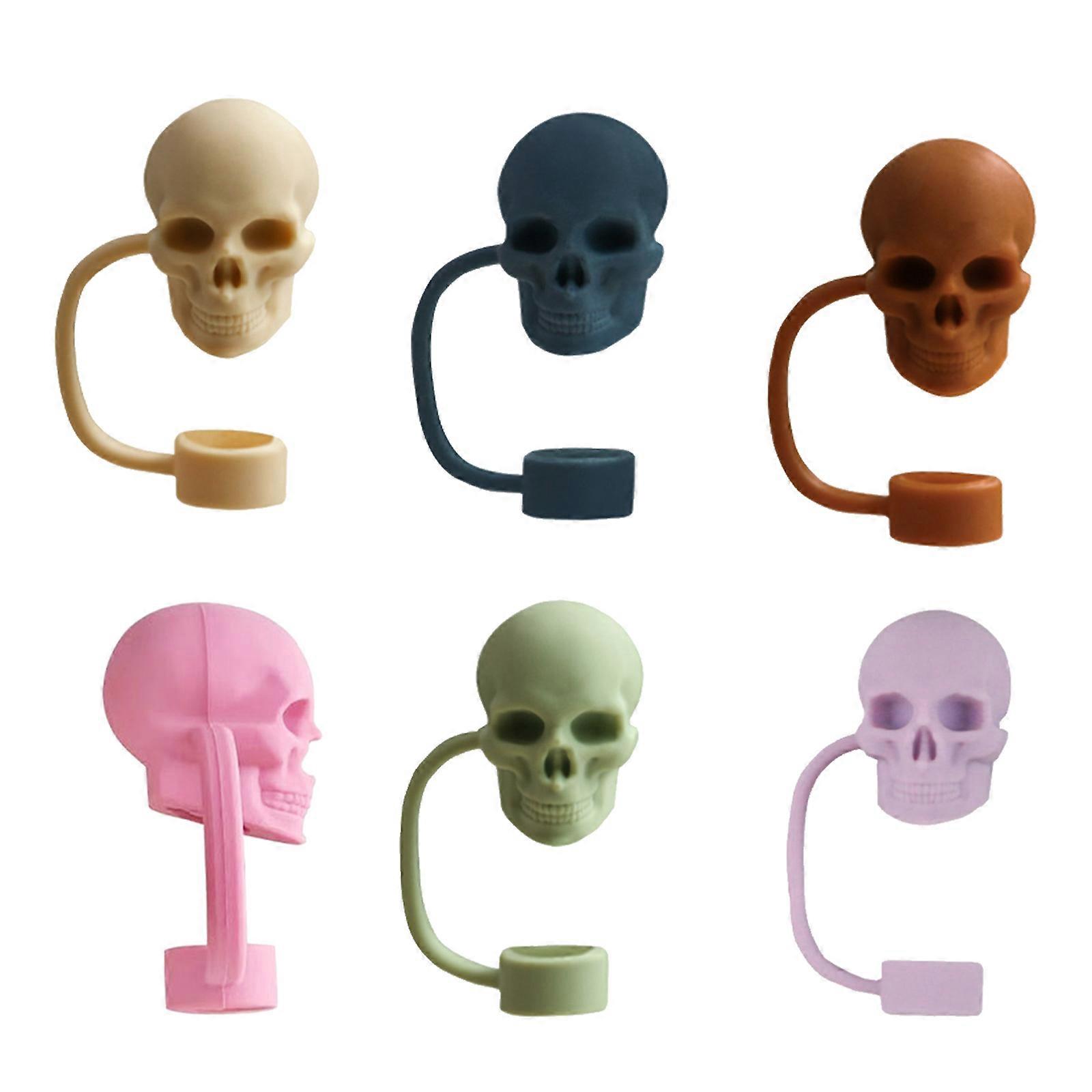 6pcs Practical Skull Shaped Straw Seal Decorations Household Dust-Proof Straw Plug Set Practical Drinkware Decorations Multicolor
