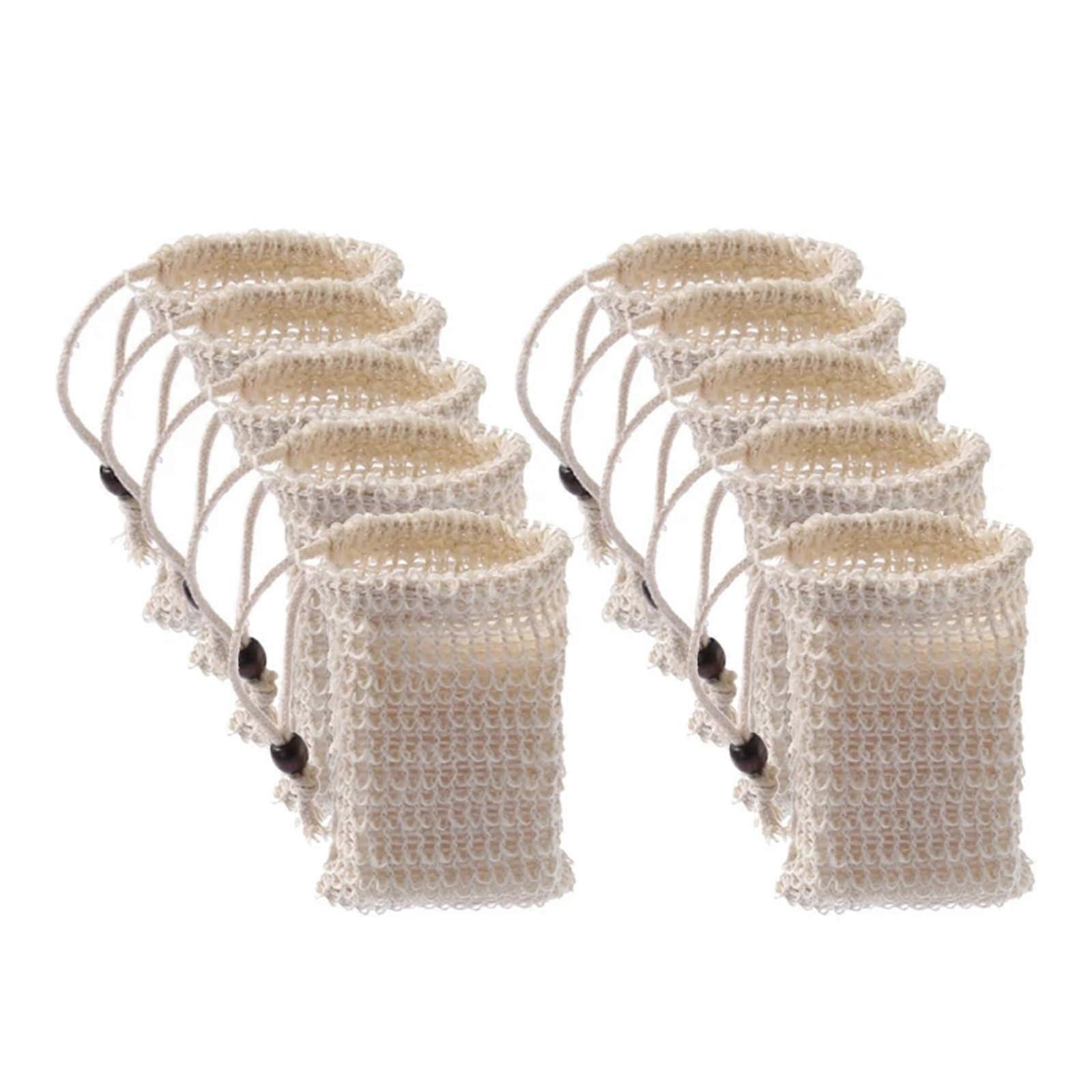 Bar Soap Pouches Set of 50 Sisal Mesh Saver Bags with Drawstring for Exfoliating Bath and Shower