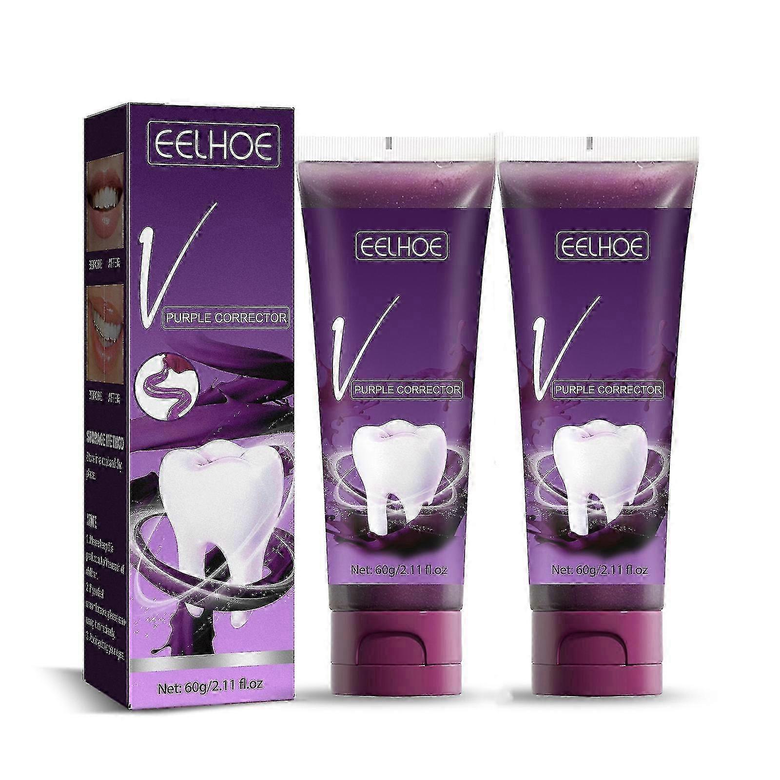 e Eelhoe - 2pack Teeth Whitening Toothpaste, Purple Toothpaste For Teeth Whitening, Color Corrector Toothpaste, Toothpaste Sensitive Tee