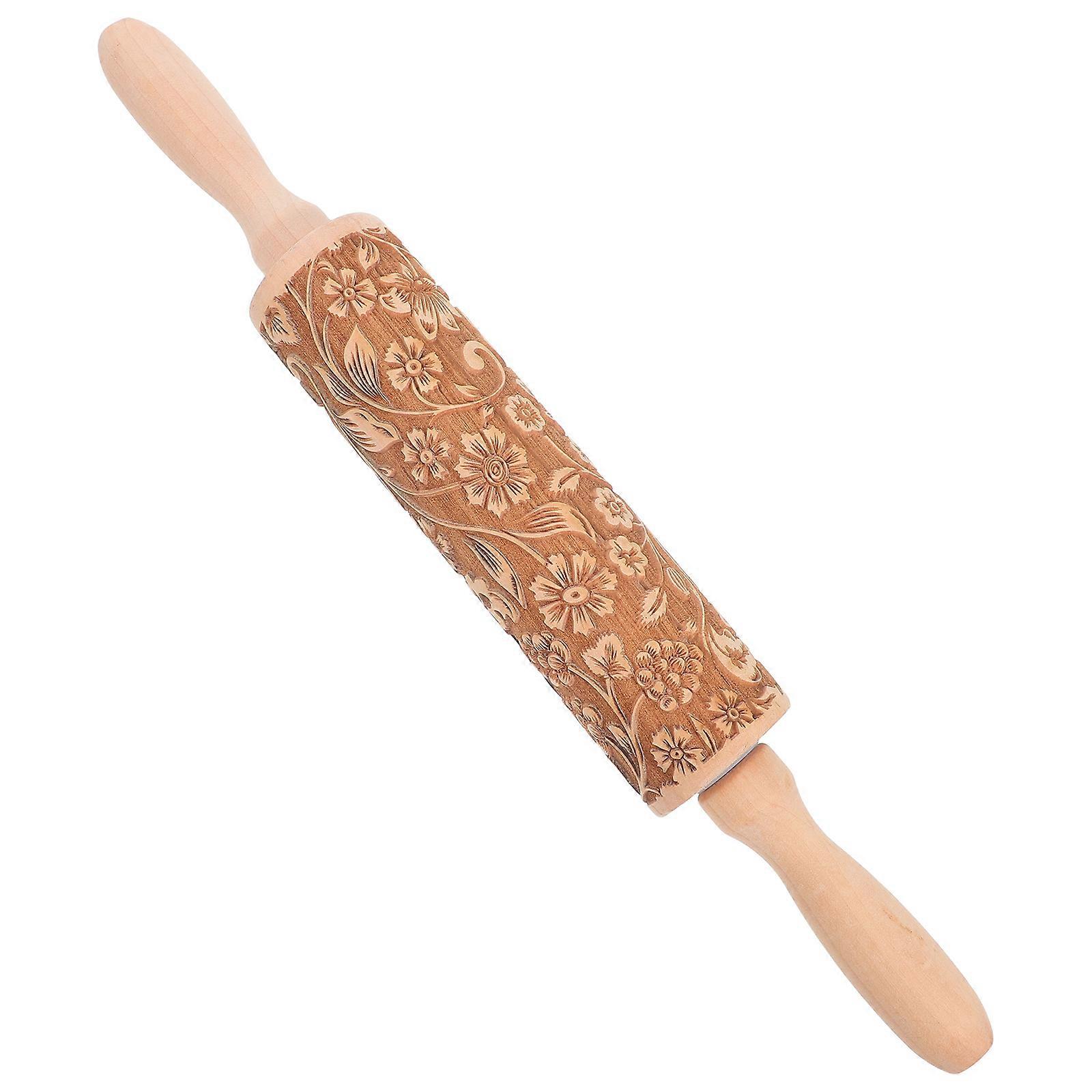 Embossed Rolling Pins With Patterns For Baking Engraved Wooden Rolling Pin Flower Pattern Rolling Pin For Baking Pastry Pizza Dough Fondant Cookie