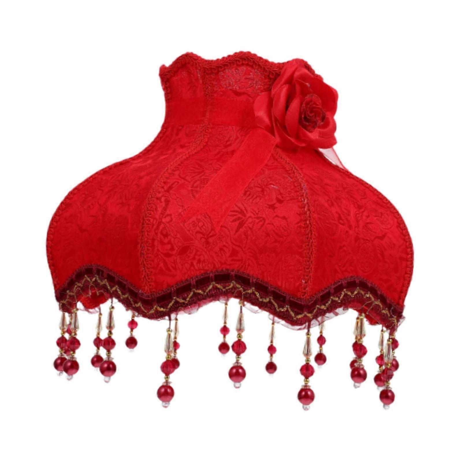 Vintage Tassel Table Lamp Shade for Bedside Lamps, Red Cloth Lampshade with Fringe