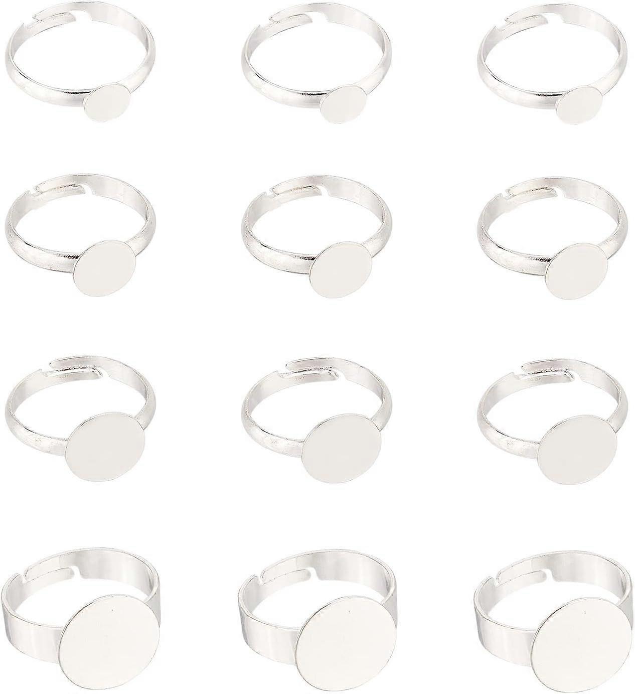 48Pcs 4 Styles Brass Blank Pad Ring Base Findings Finger Ring Blank 17~18mm Adjustable Ring Base Blank with 6~12mm Flat Base Cabochon Base Bezel Tray 