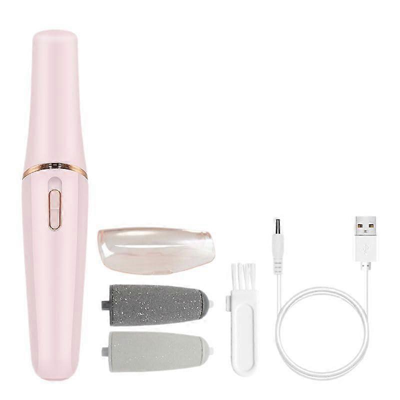 USB Rechargeable Electric Foot File Callus Remover Pink with Dual Grinding Heads for Smooth Feet